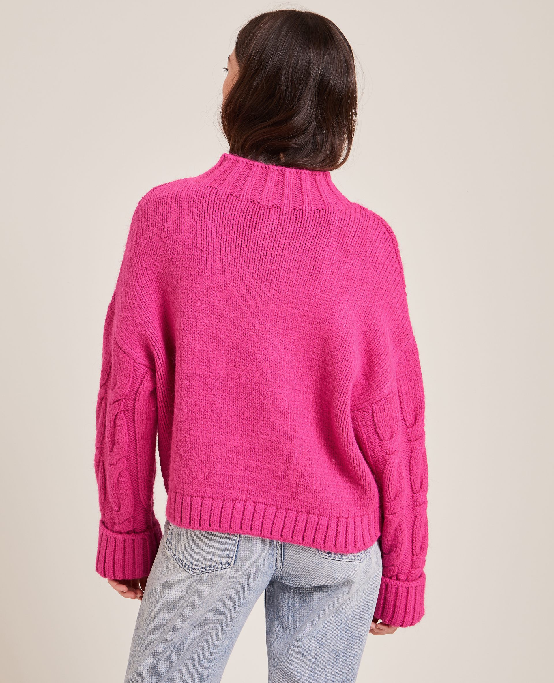 Pull maille fantaisie col montant rose - Pimkie