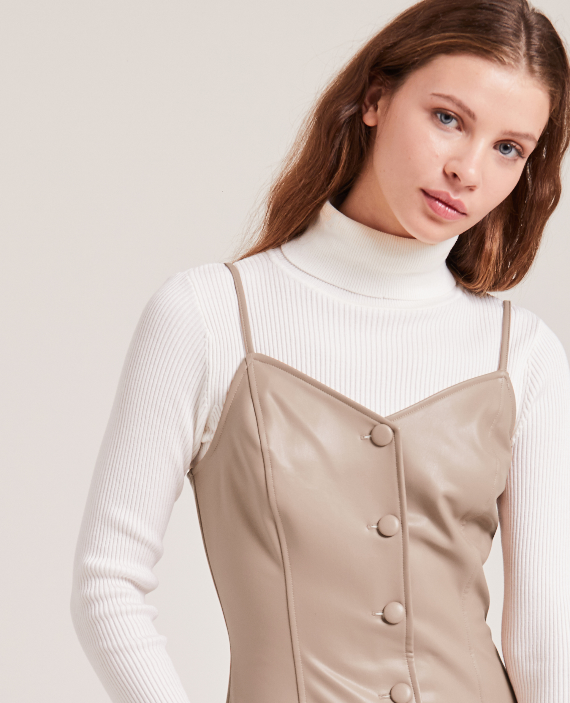 Robe longue boutonnée en simili cuir marron - Pimkie