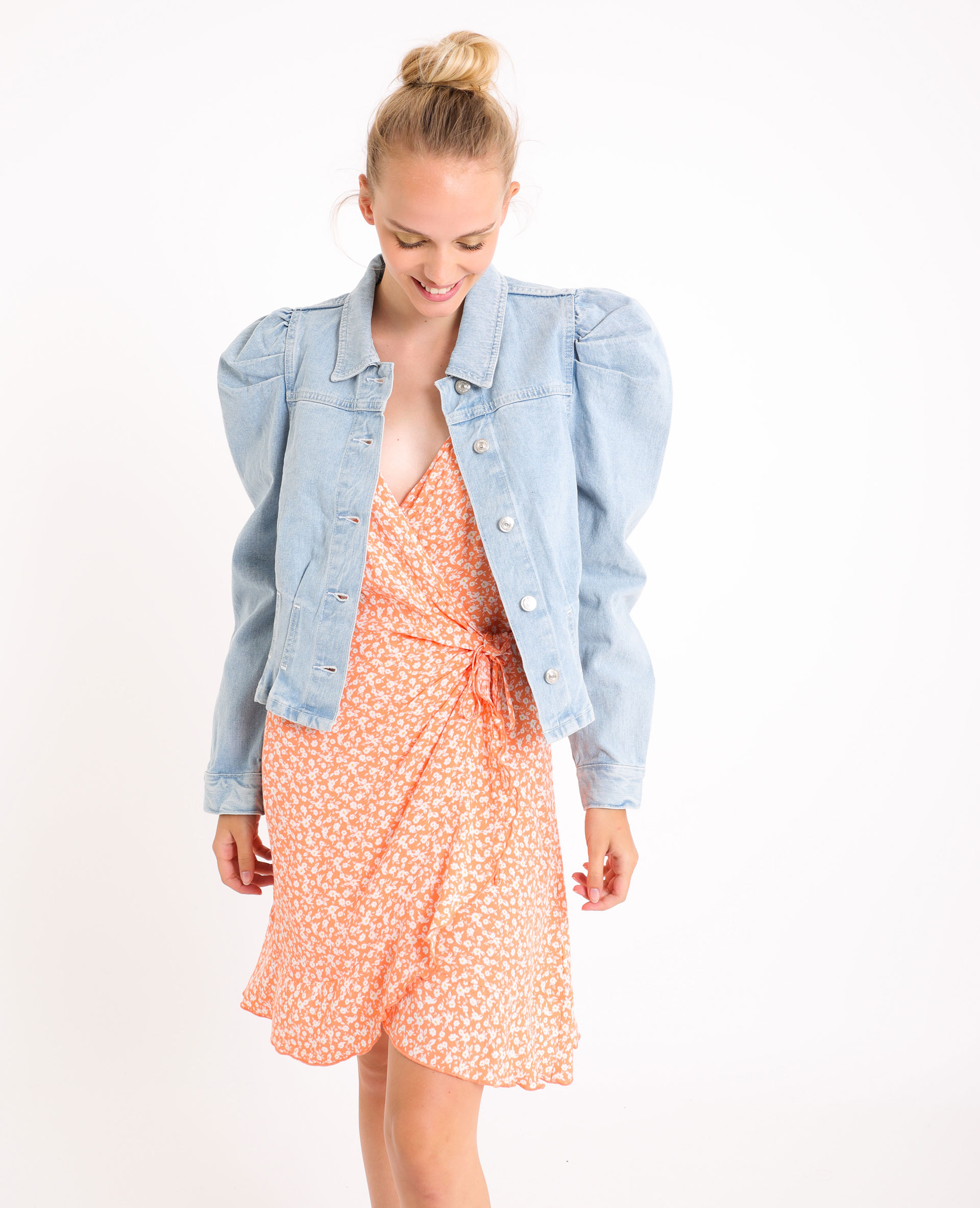 Veste en top jean epaule bouffante