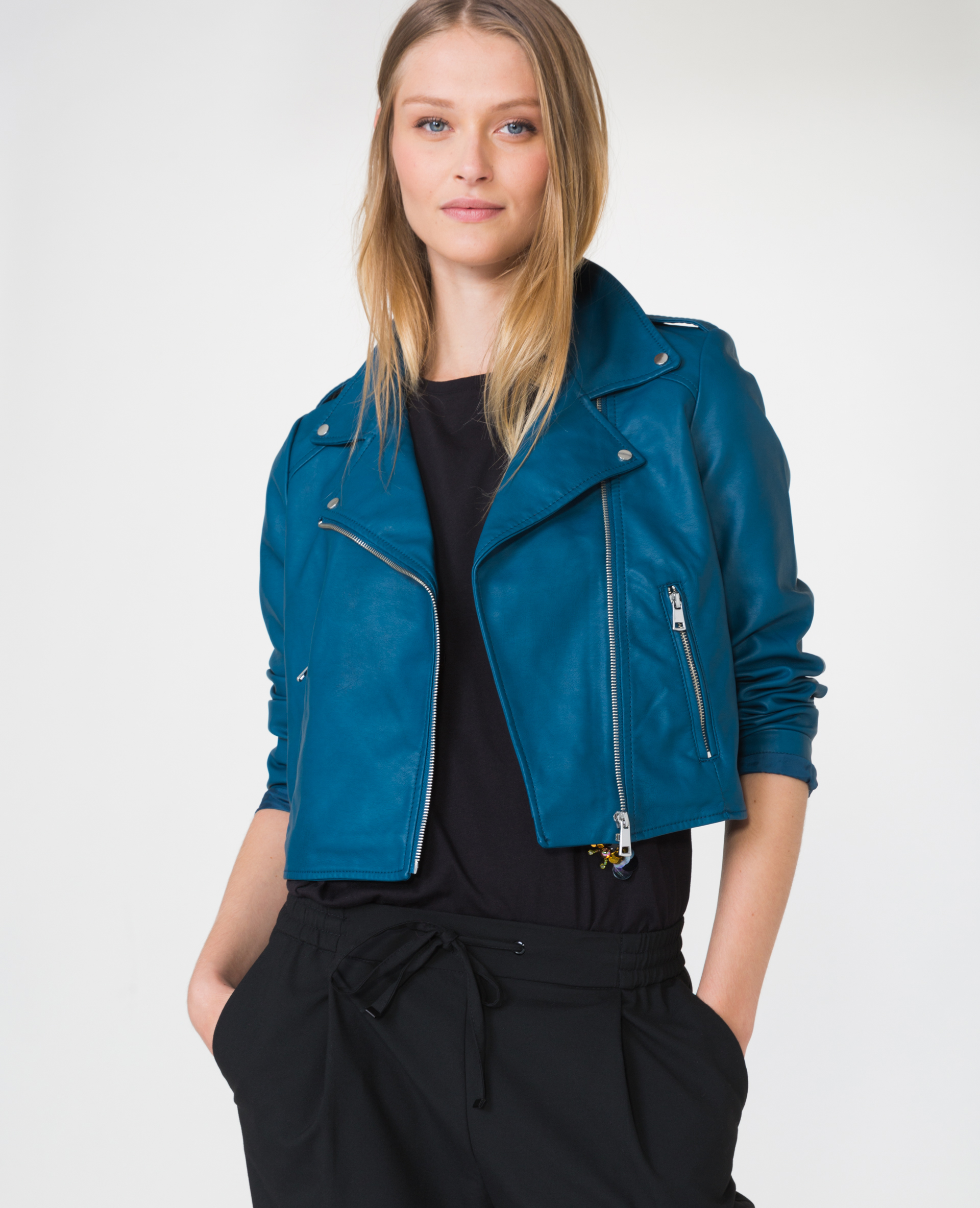 Veste en cuir deals bleu femme