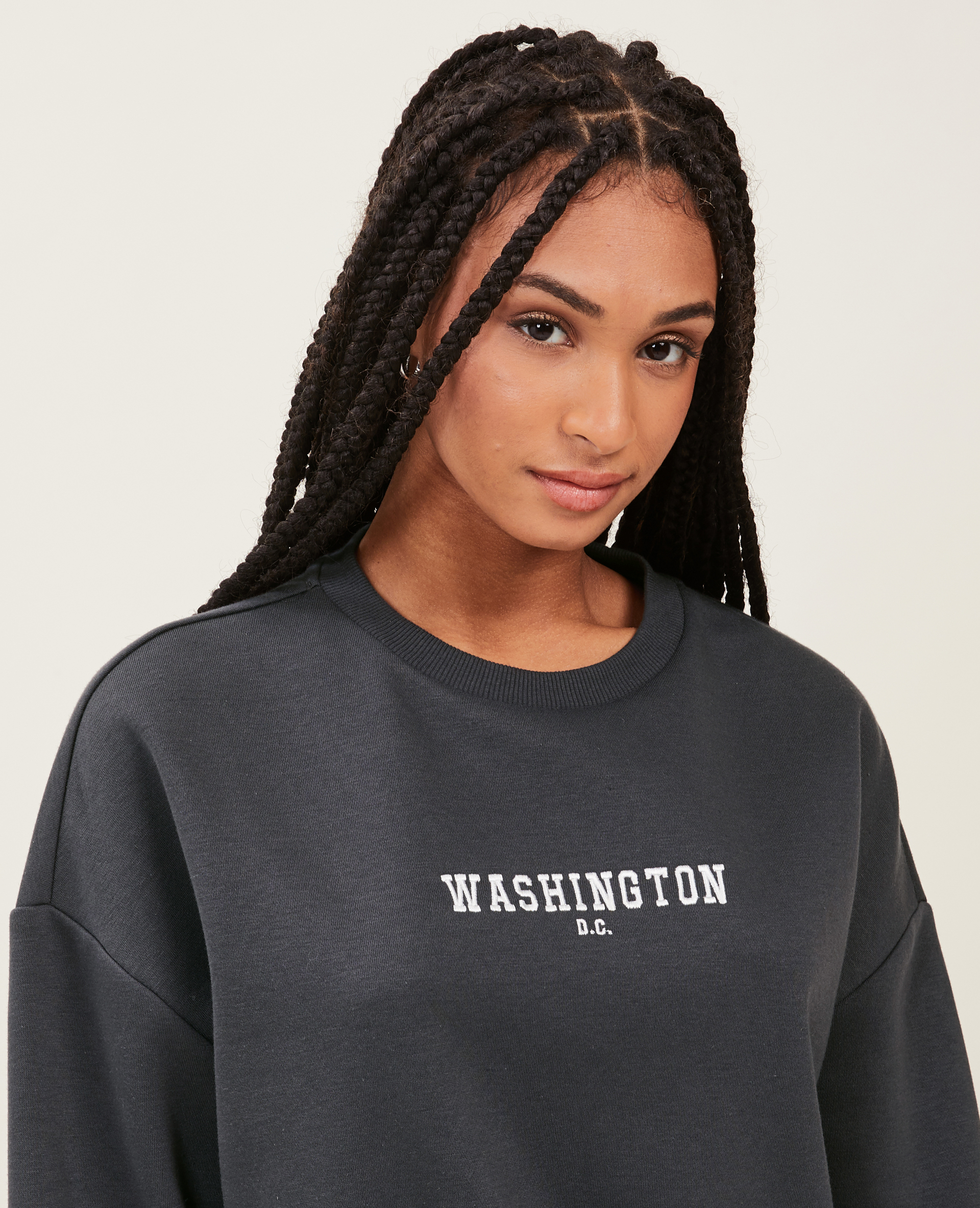 Sweat oversize col rond gris foncé - Pimkie