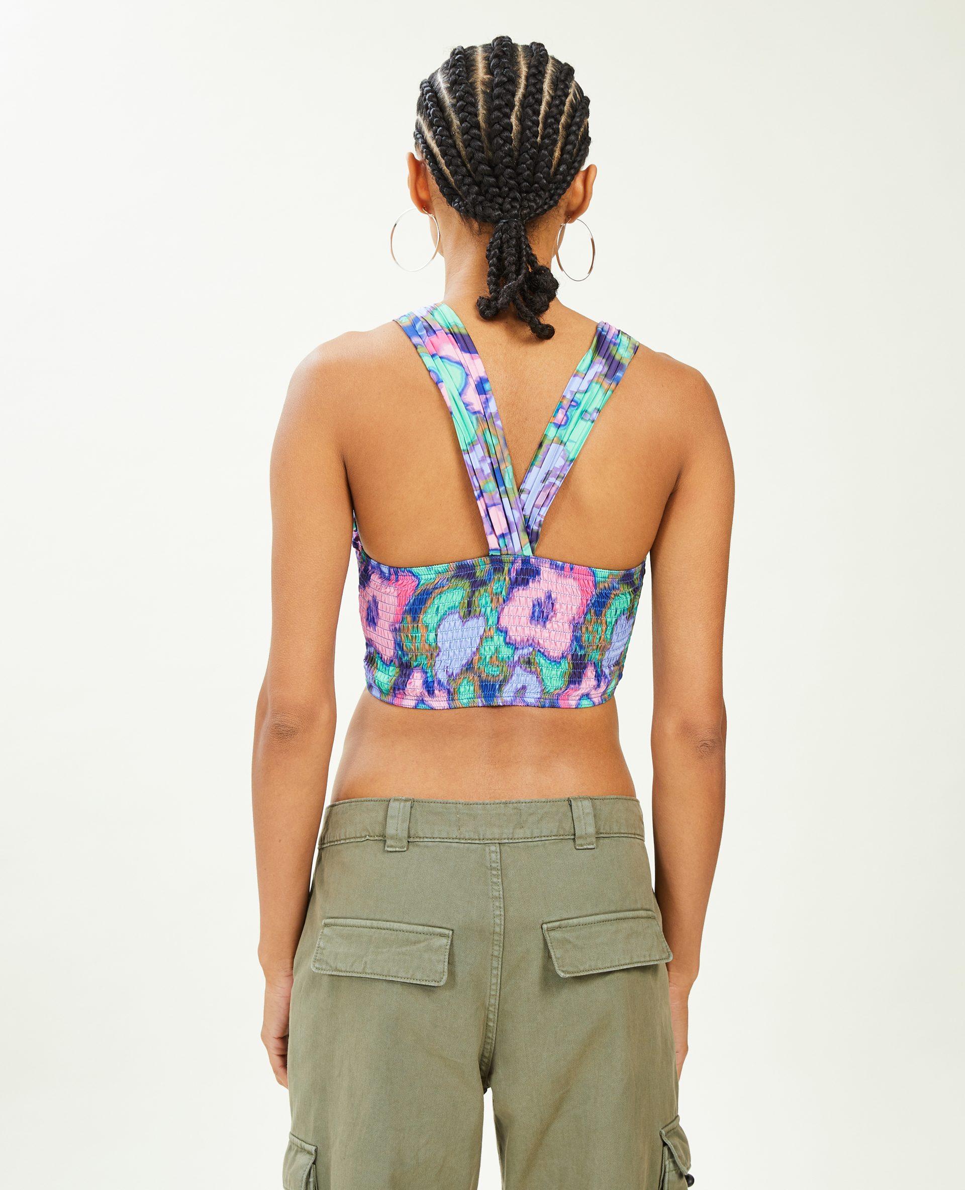 Top brassière en tissu satiné plissé violet - Pimkie