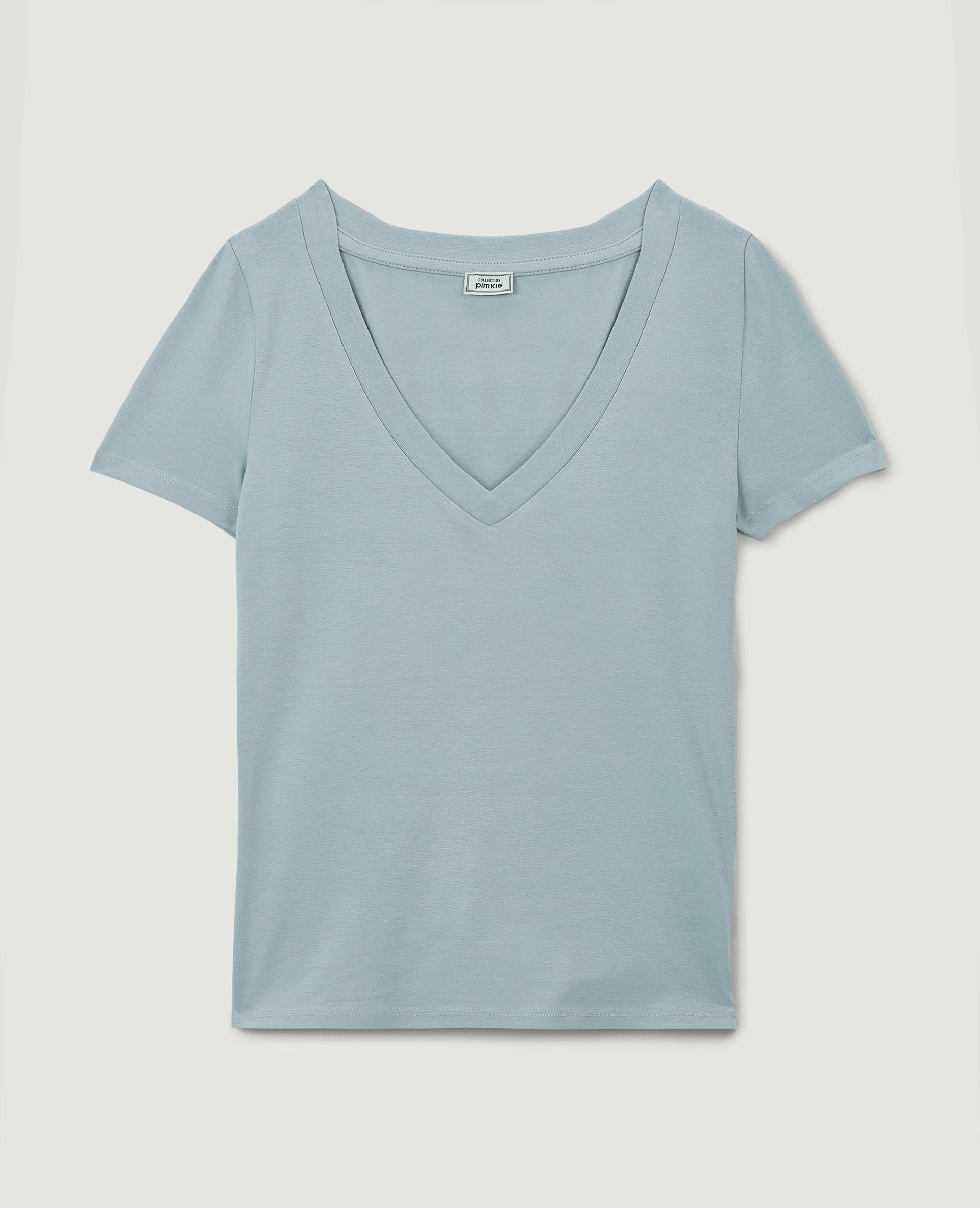 T-shirt col V gris clair - Pimkie