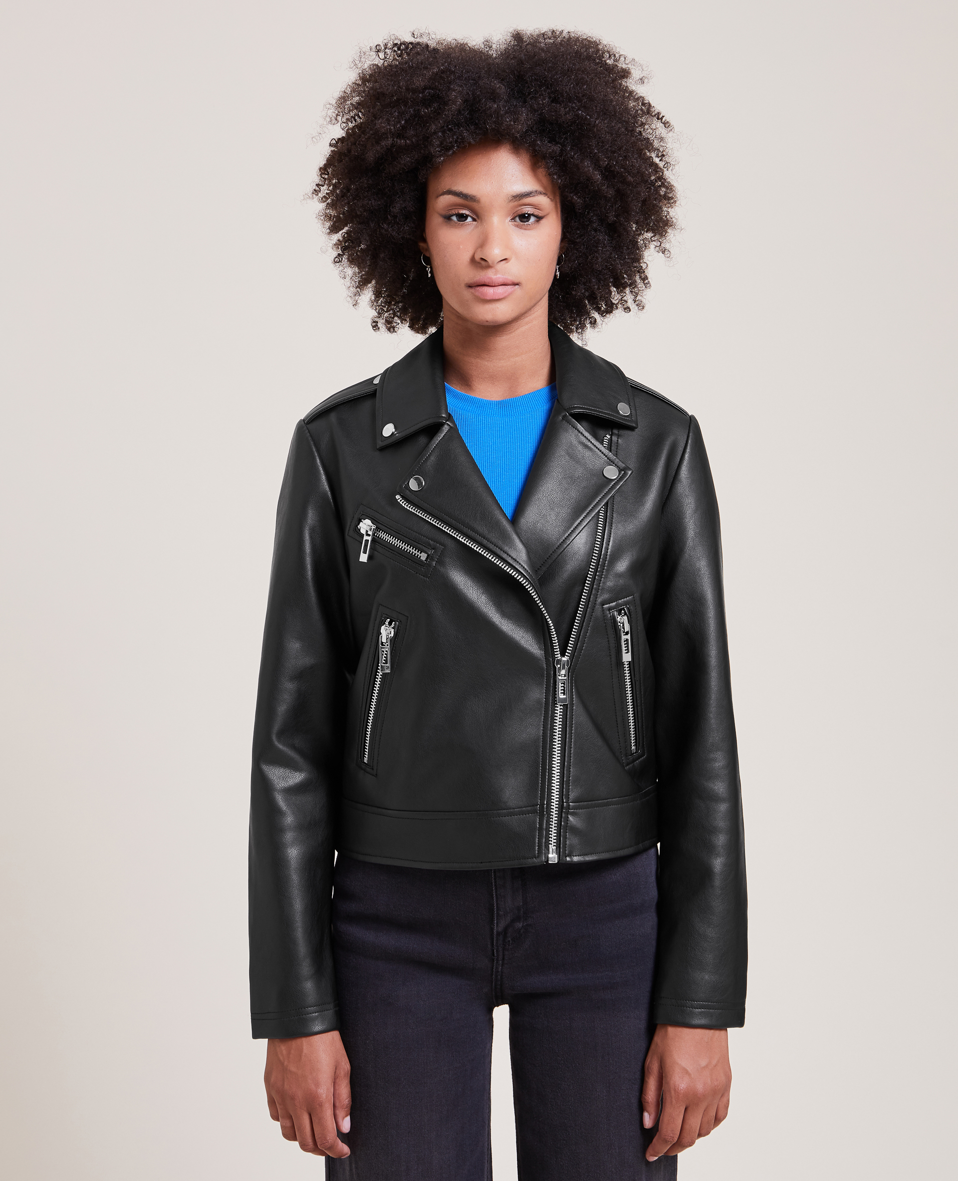 Blouson biker en simili cuir noir - Pimkie
