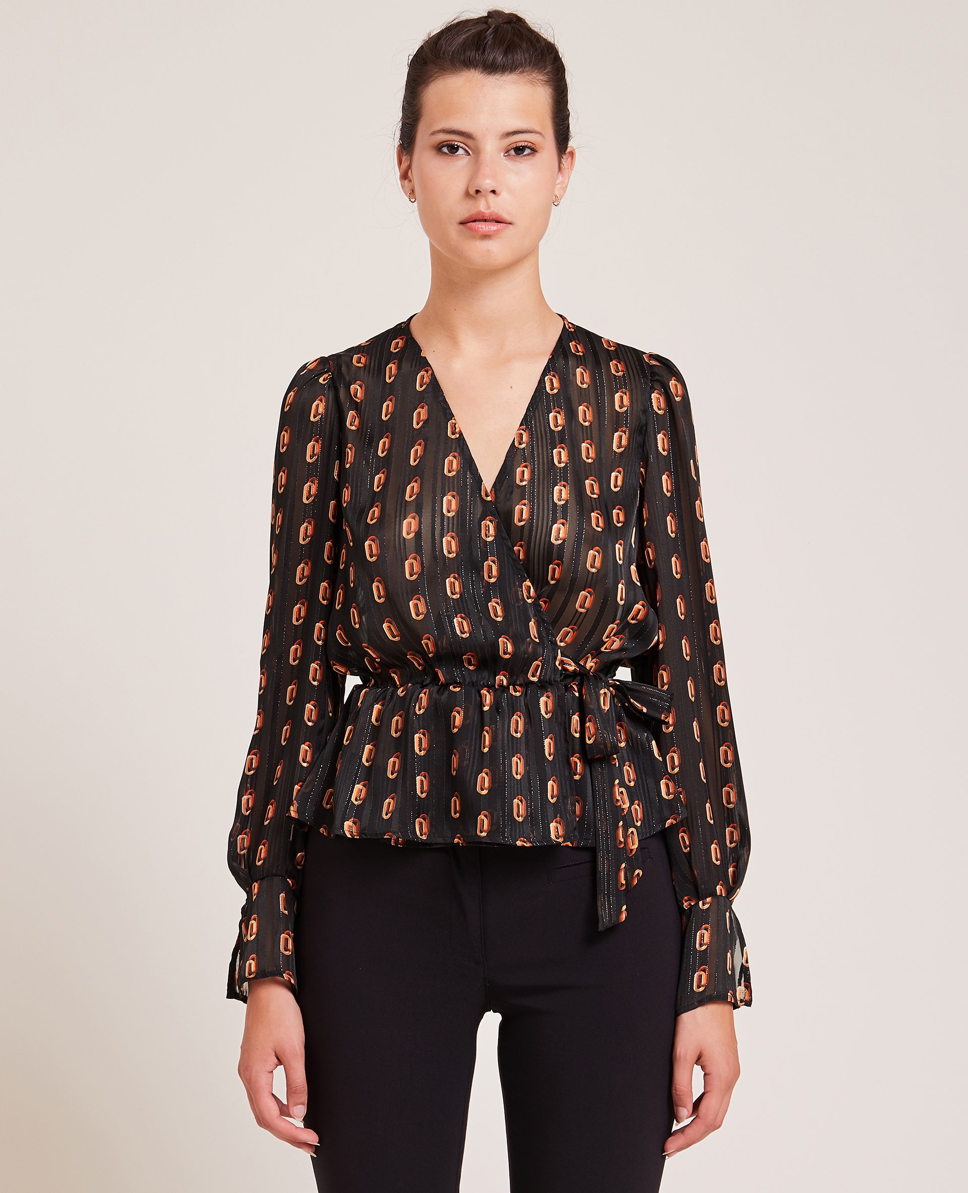 Blouse cache-cœur fils métallisés noir - Pimkie