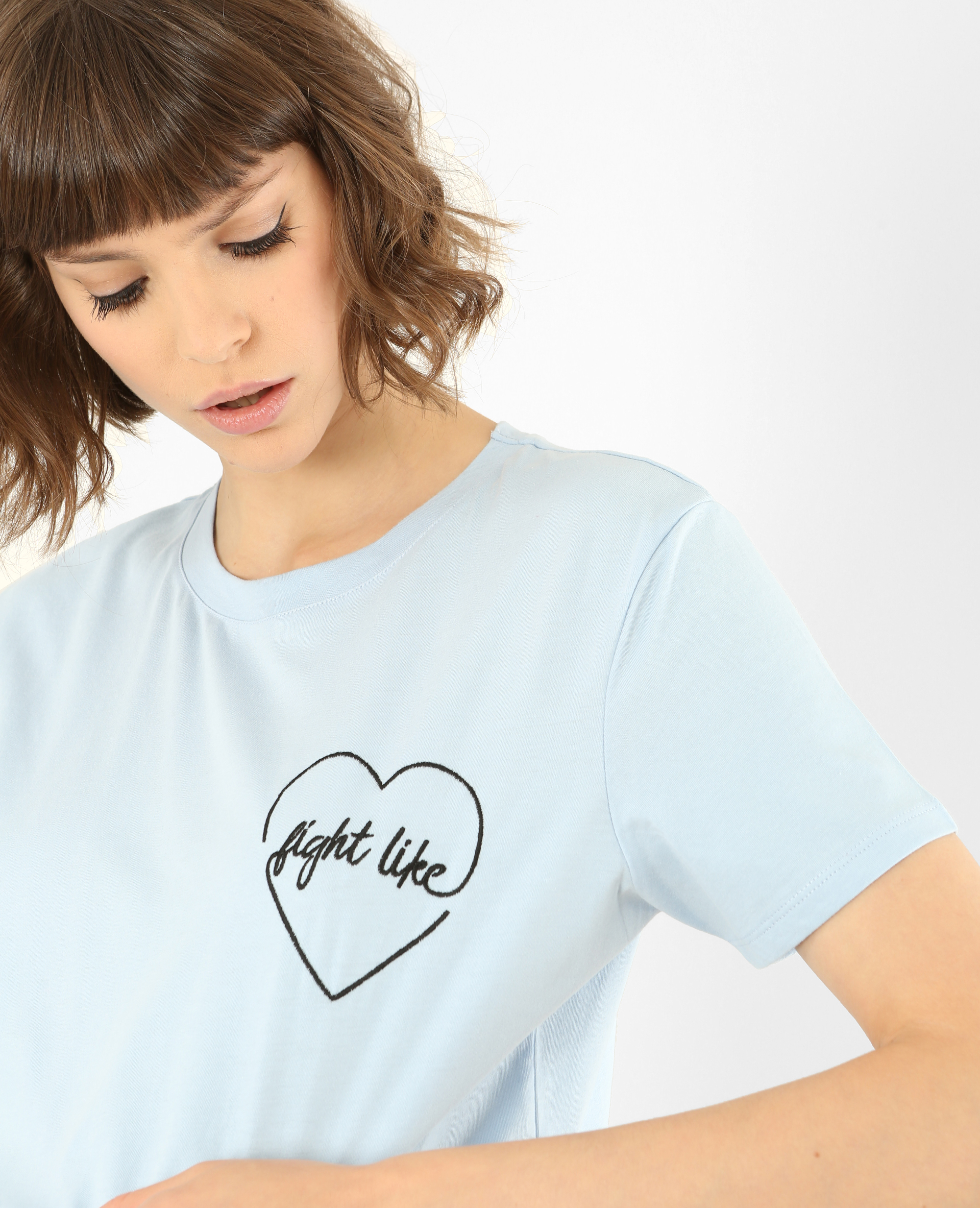 T-shirt brodé bleu ciel - Pimkie