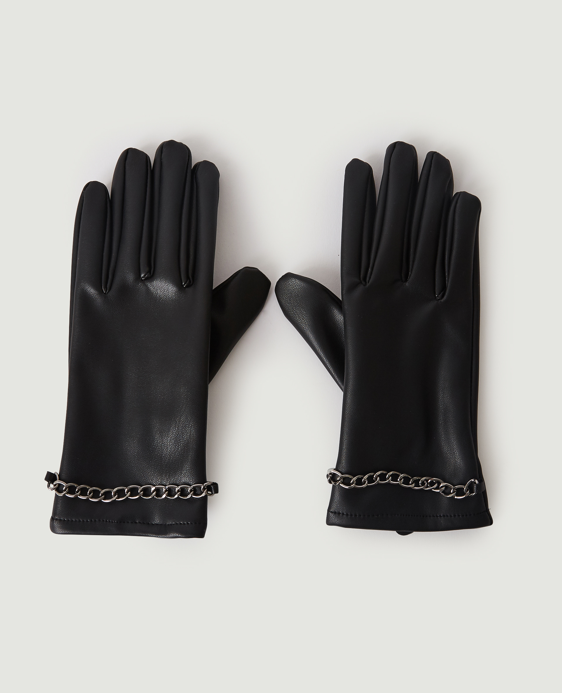 Paire de gants en simili cuir avec chaine