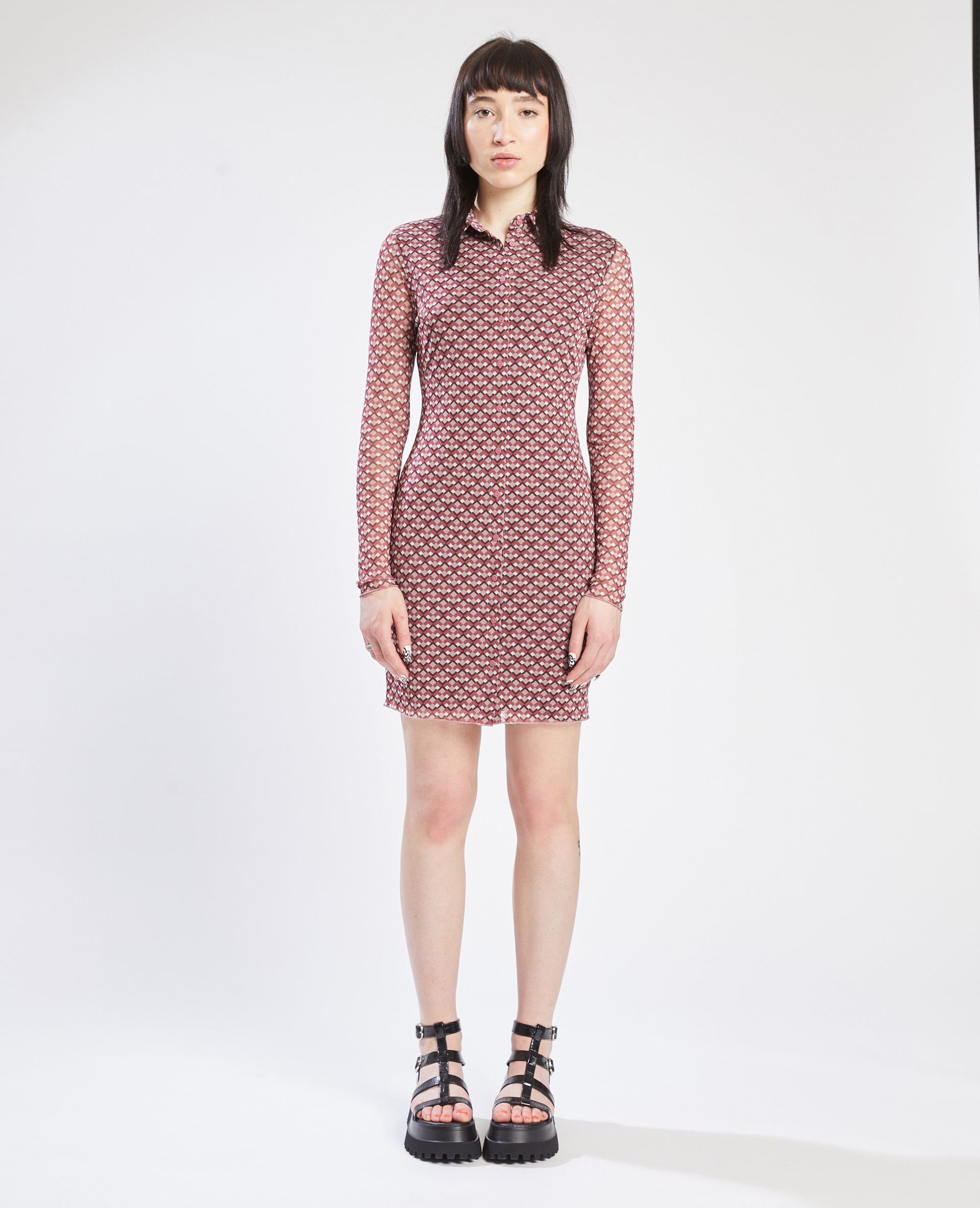 Robe chemise maille transparente rouge - Pimkie