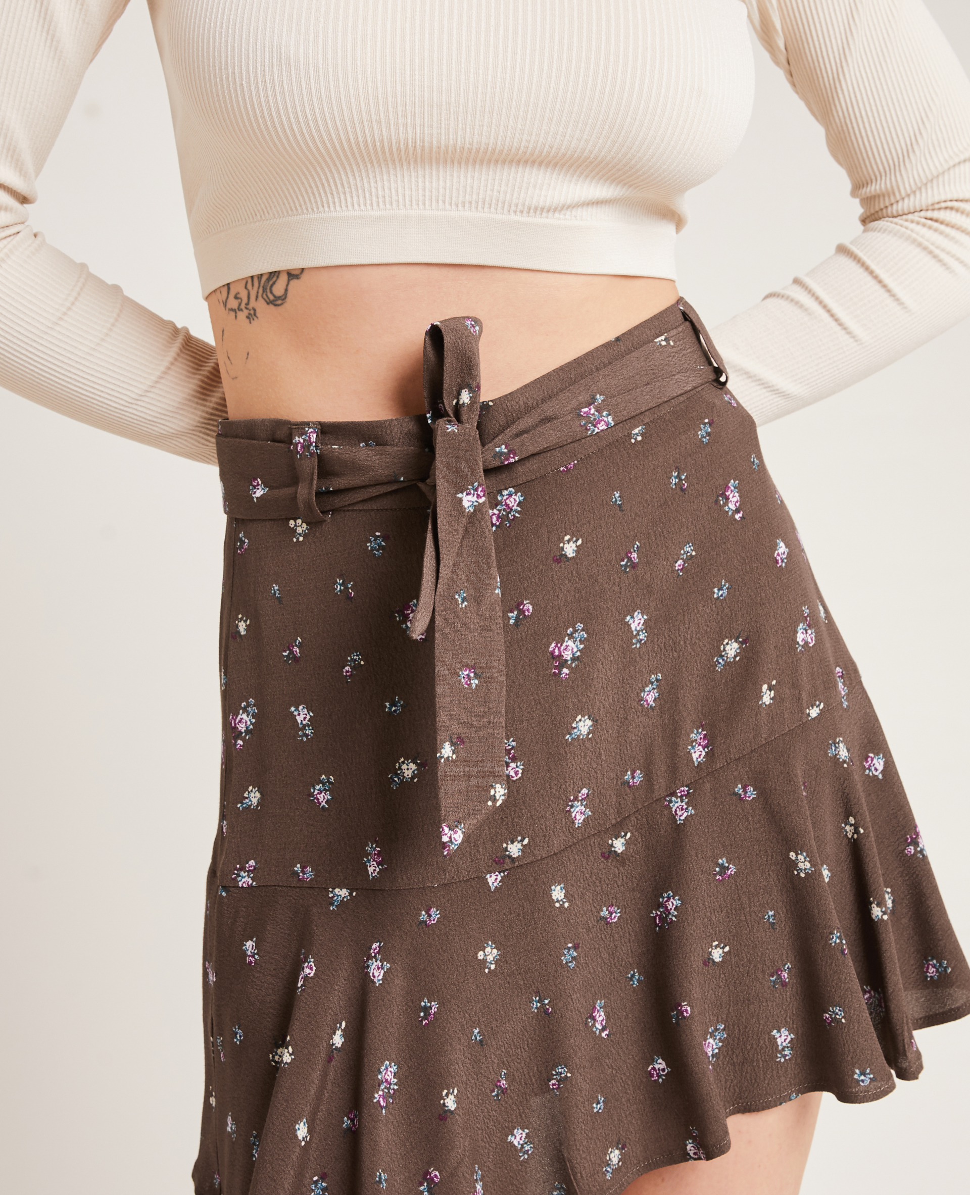 Jupe-short à volant taupe - Pimkie