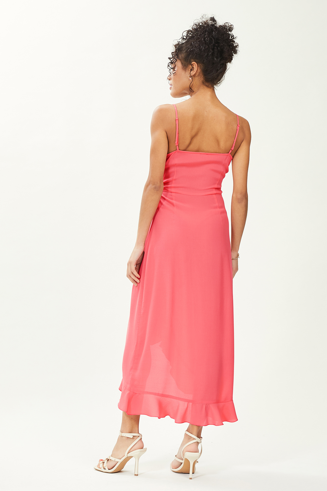 Robe longue porte-feuille avec volants rose - Pimkie