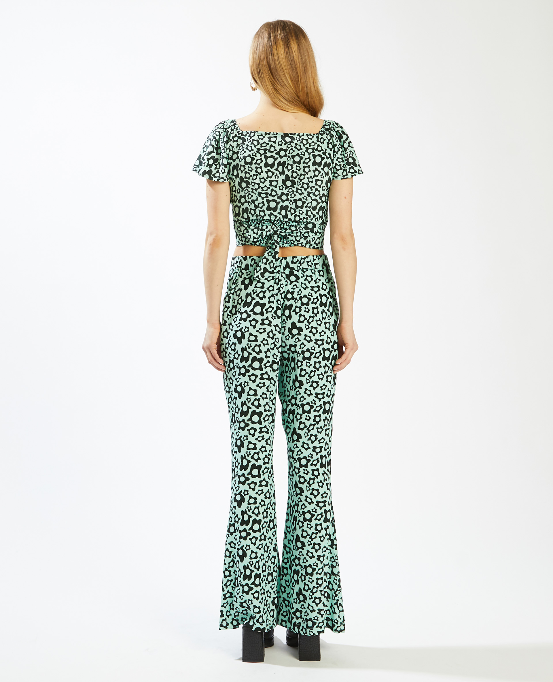 Pantalon flare taille haute SMALL bleu turquoise - Pimkie