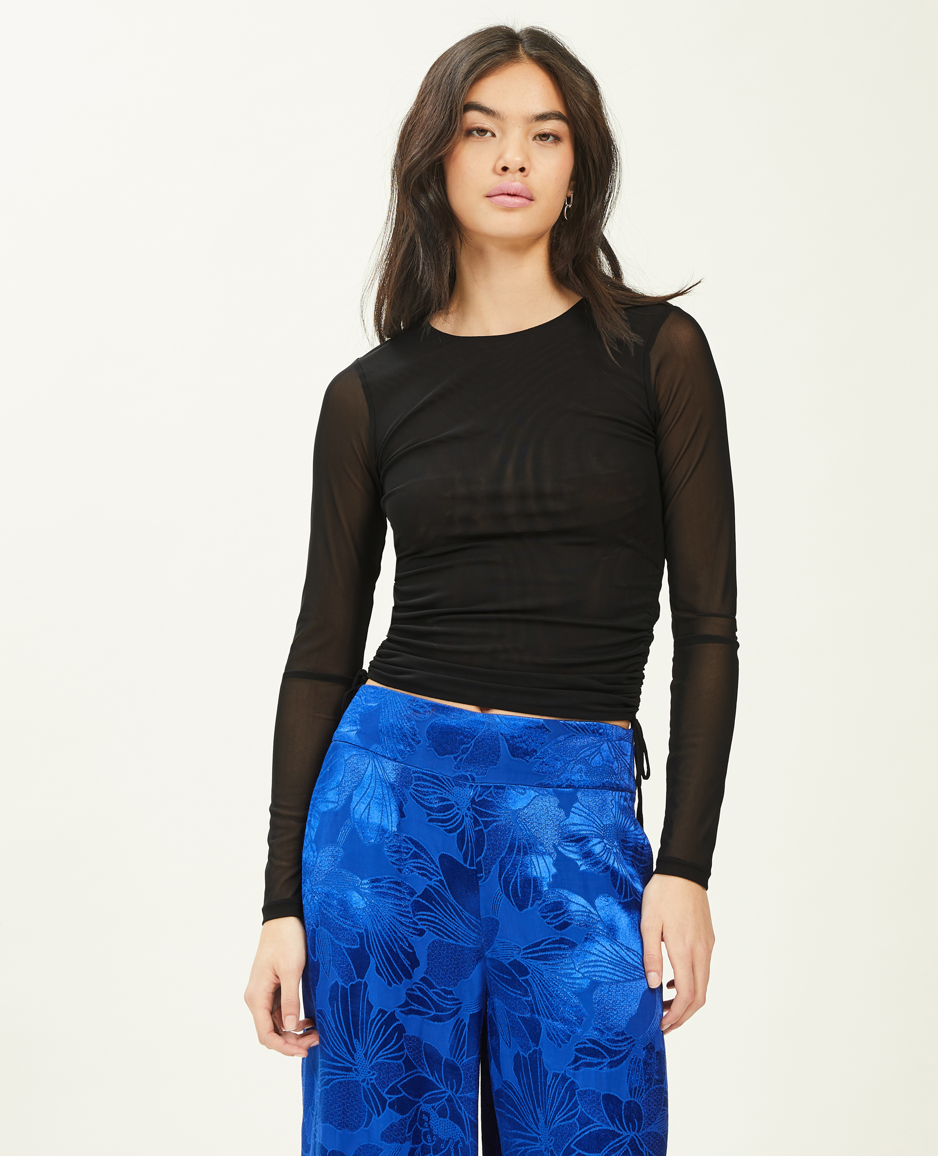Top micro-mesh avec liens coulissants noir - Pimkie