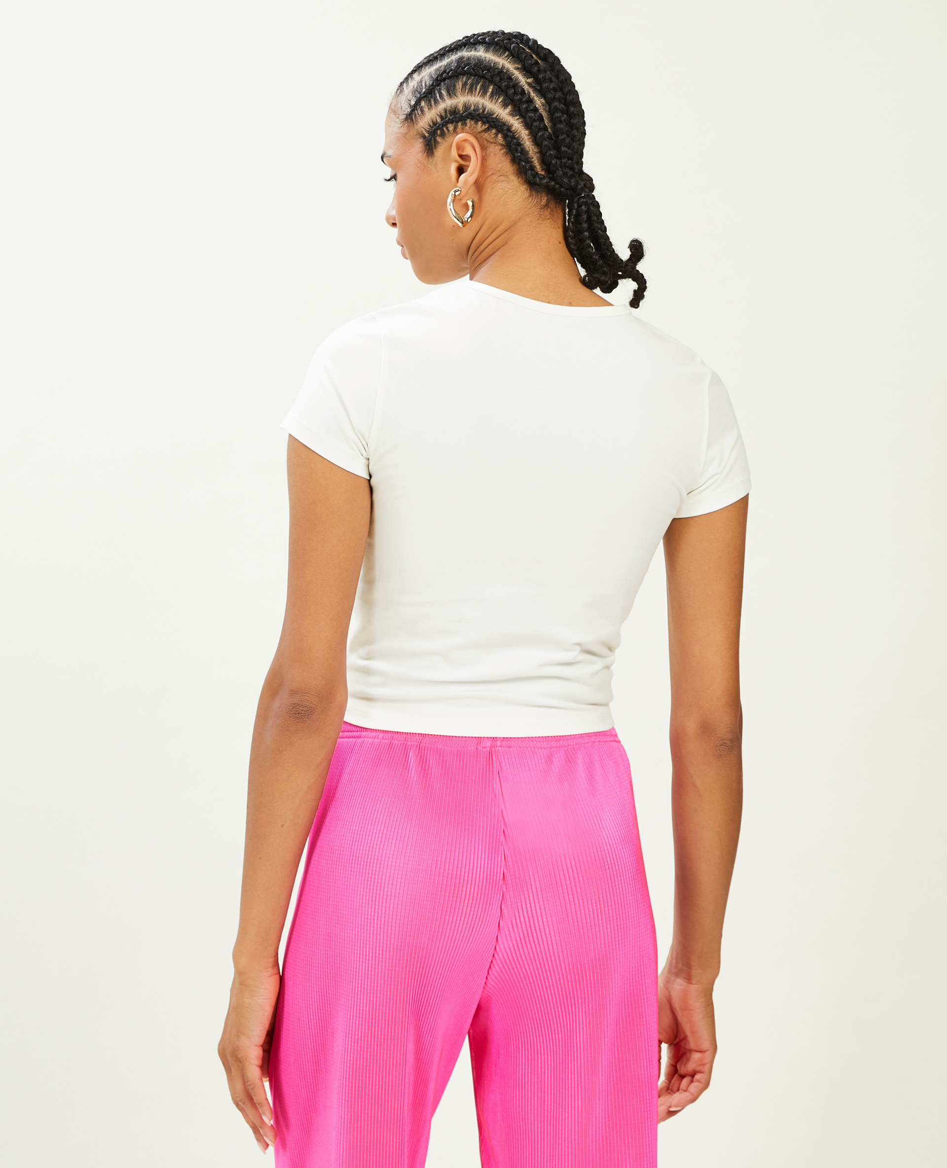 T-shirt court avec motif blanc - Pimkie