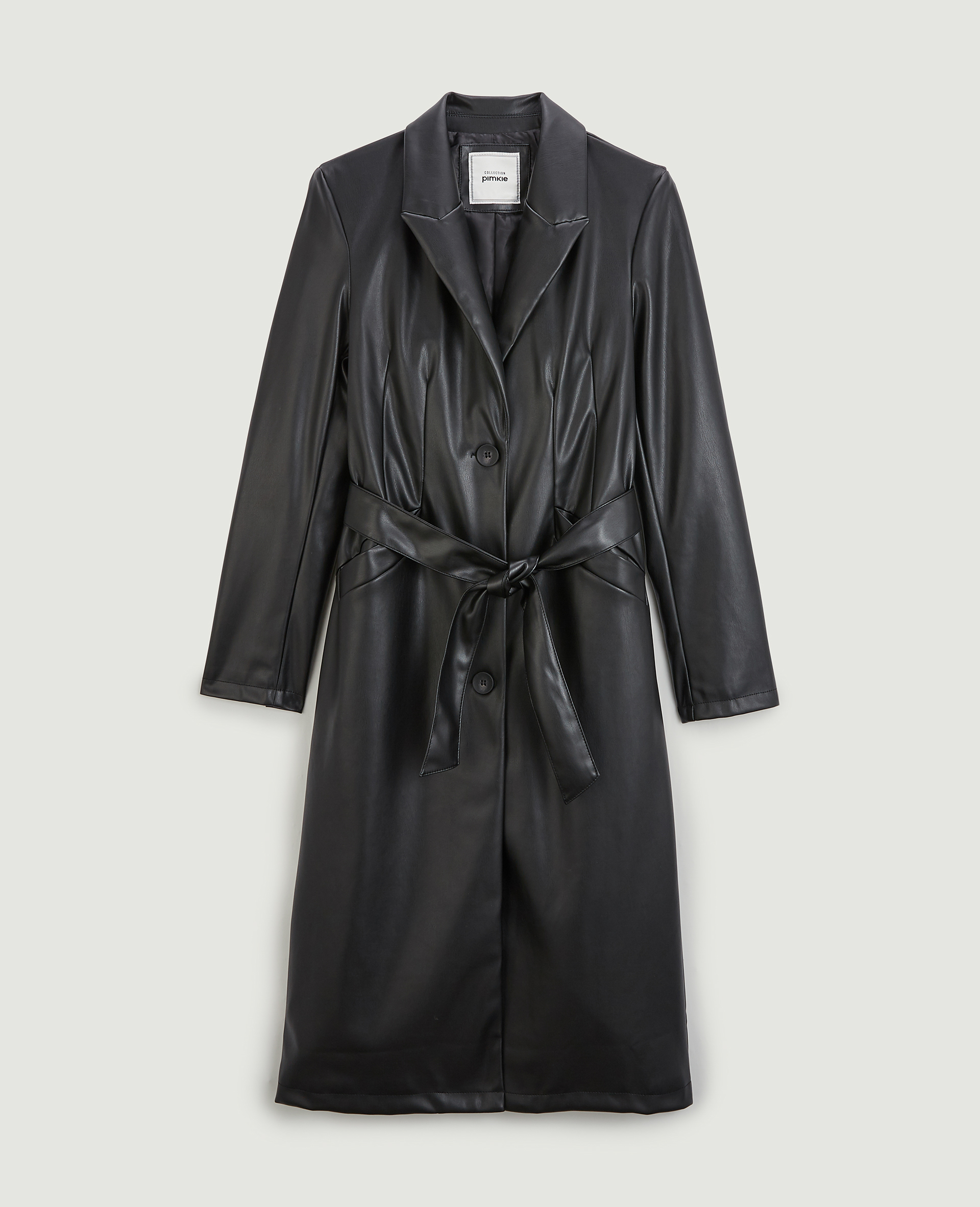Manteau long simili cuir noir - Pimkie