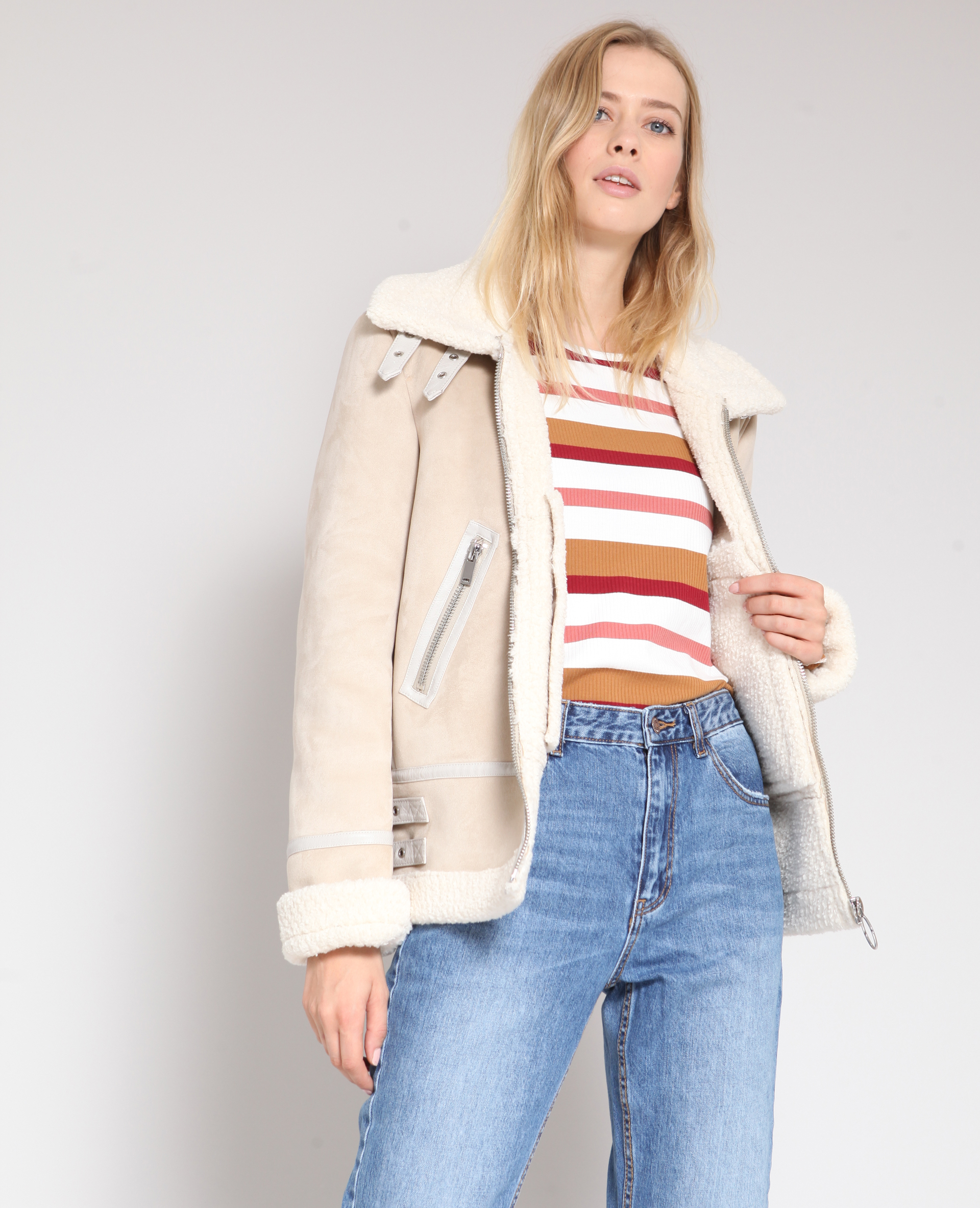 Veste biker fourrure femme sales