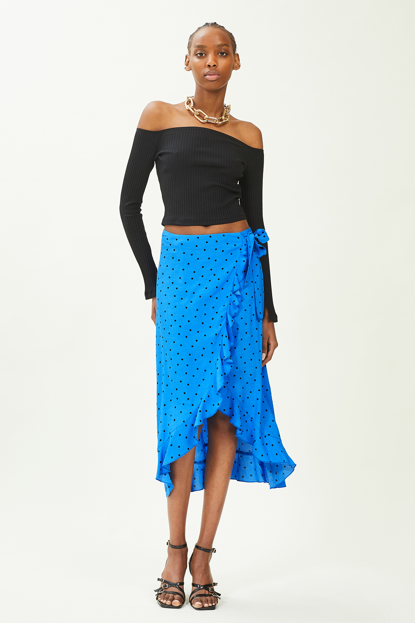 Jupe midi portefeuille avec volants bleu - Pimkie