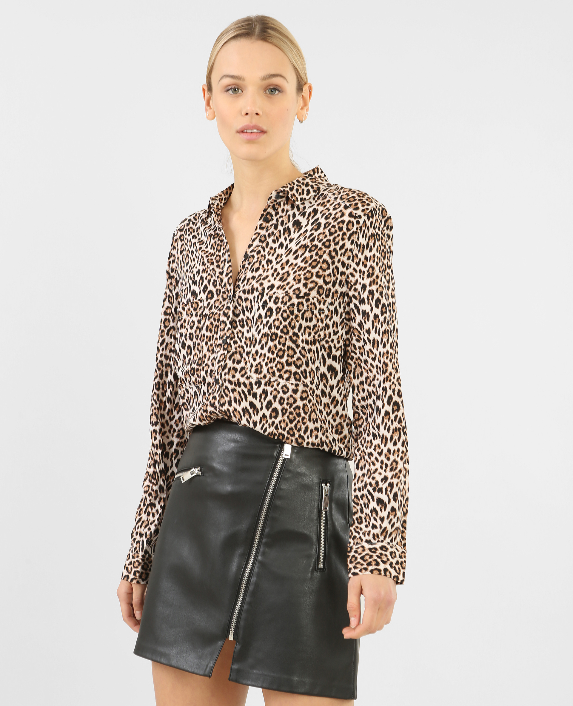 Chemise manches longues imprimé léopard Femme PIECES à prix dégriffé -  Degriffstock