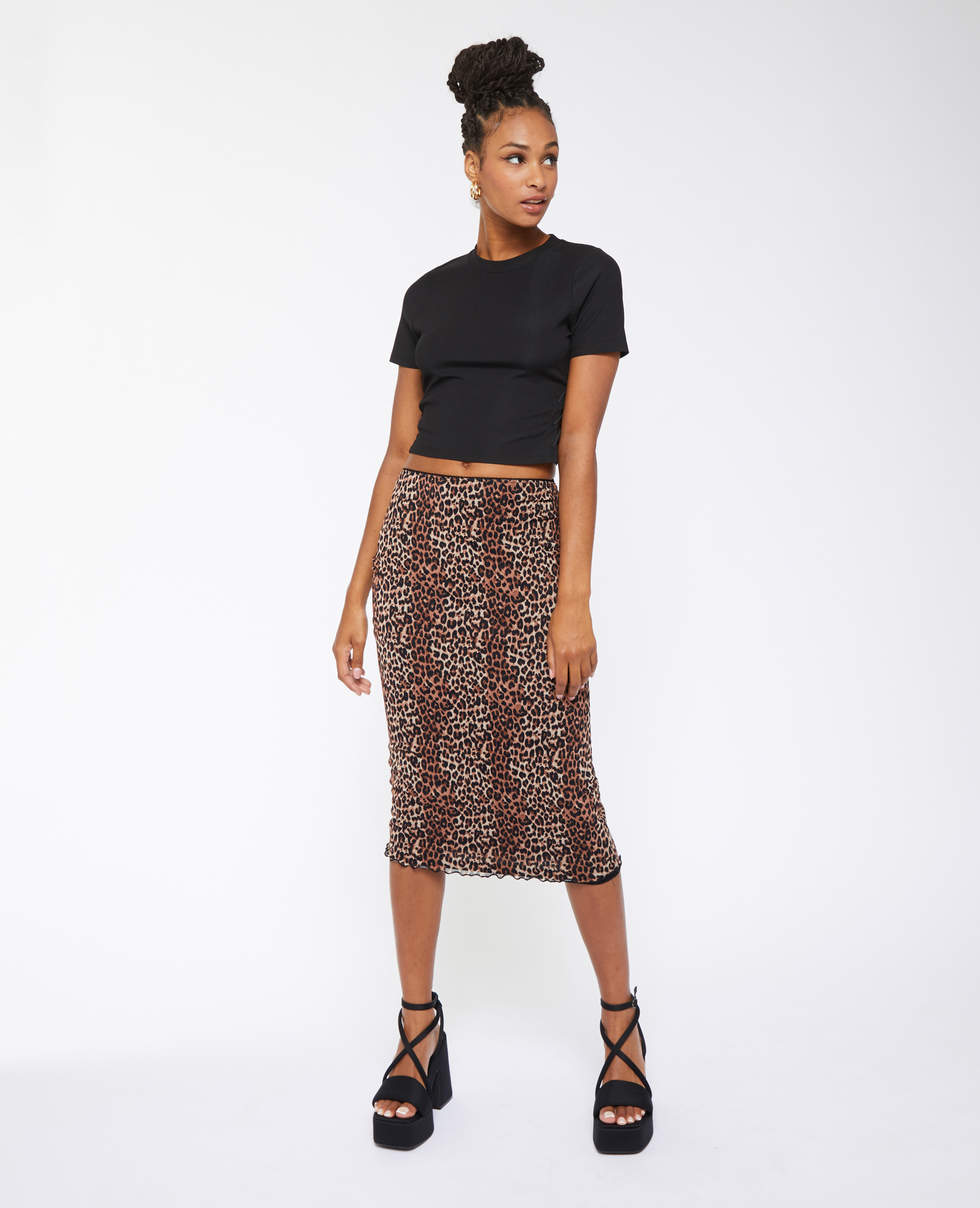 Jupe midi en tulle motif l opard Pimkie