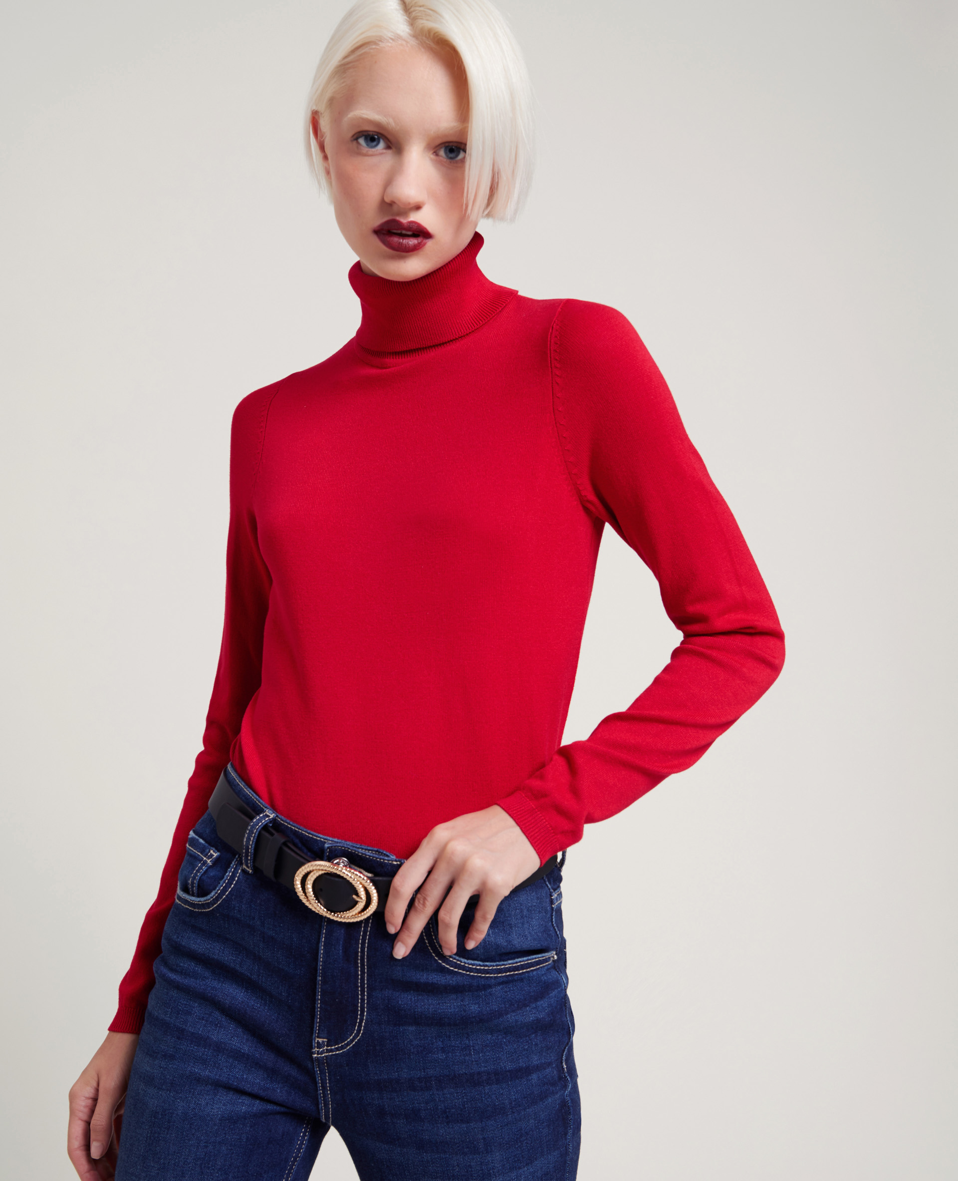 Pull rouge femme col roulé on sale