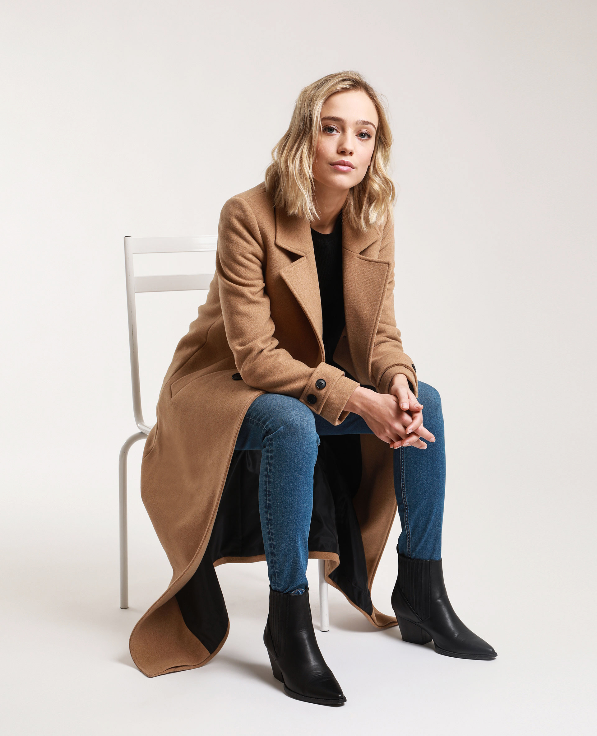 Manteau long avec laine camel - Pimkie