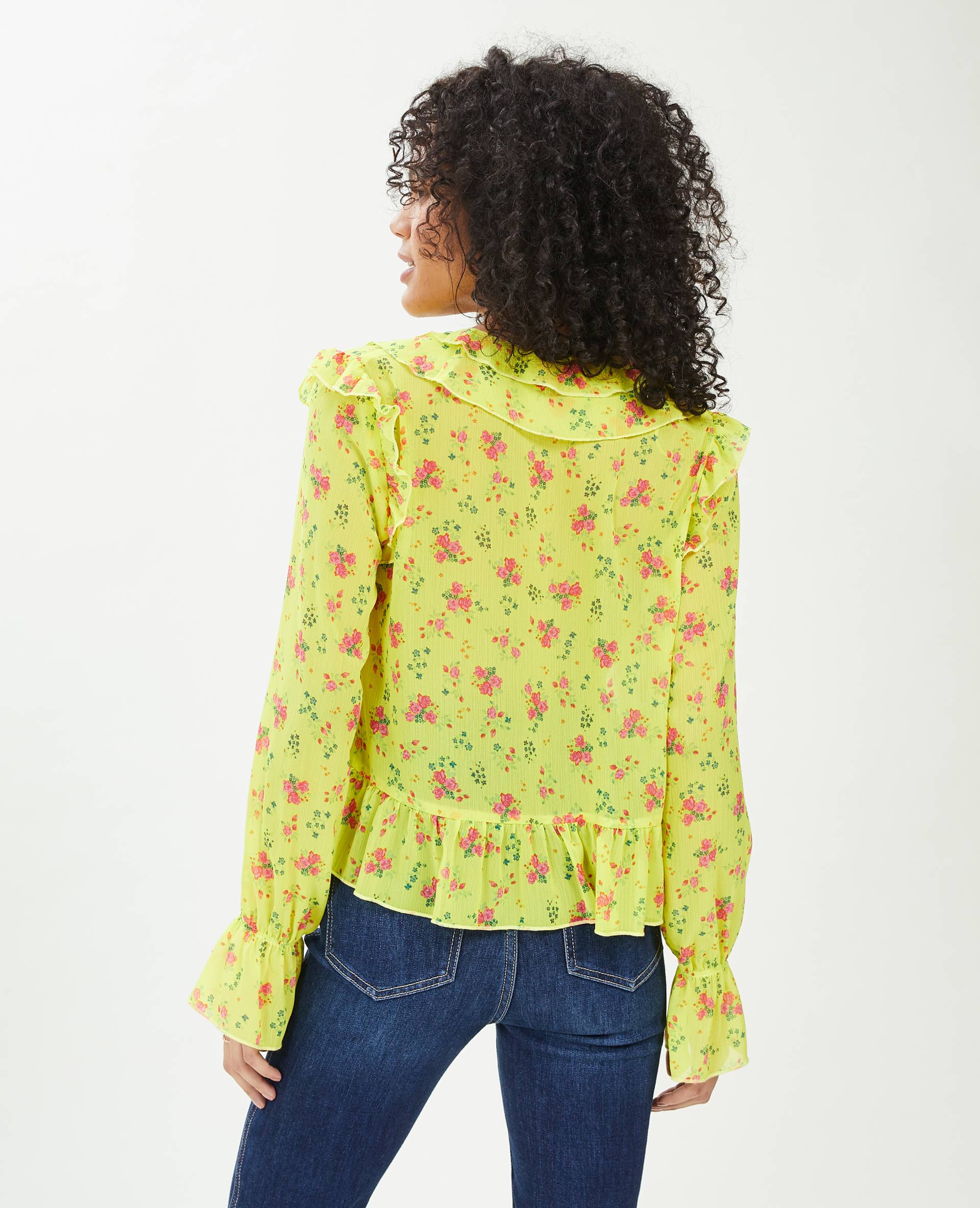 Blouse avec nouette et volants jaune - Pimkie