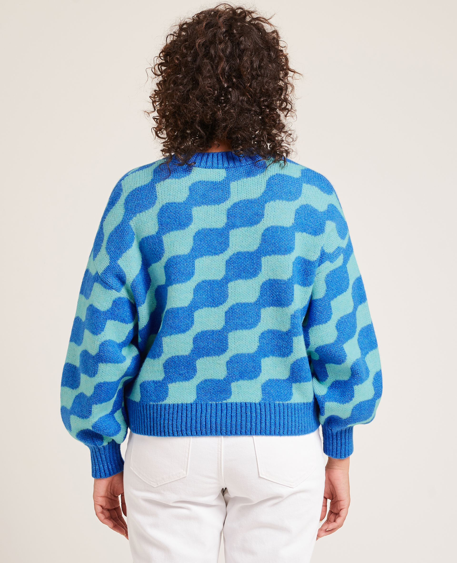 Pull col rond manches ballons bleu électrique - Pimkie