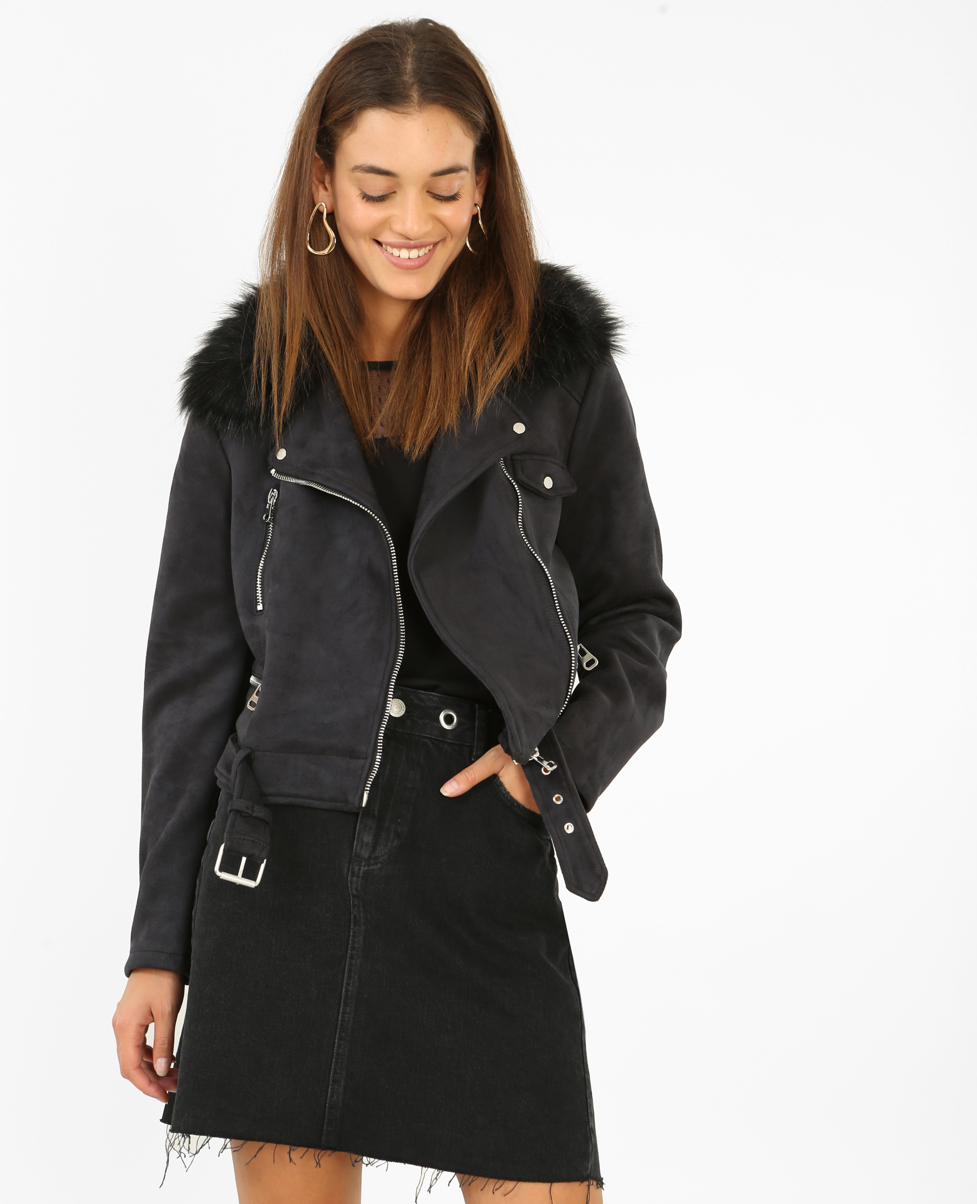 Veste col fausse fourrure