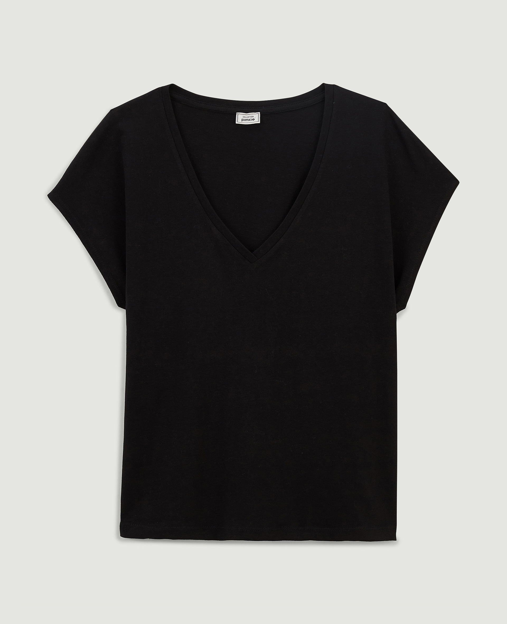 T-shirt col V manches courtes noir - Pimkie