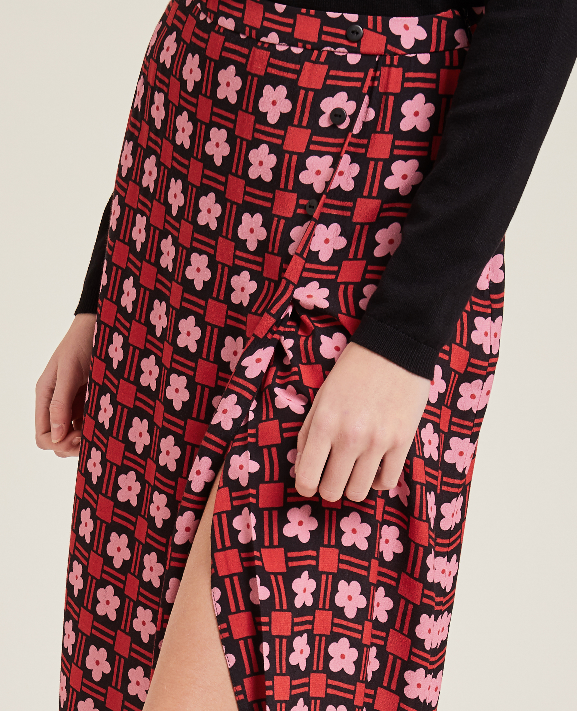 Jupe midi boutonnée rouge - Pimkie