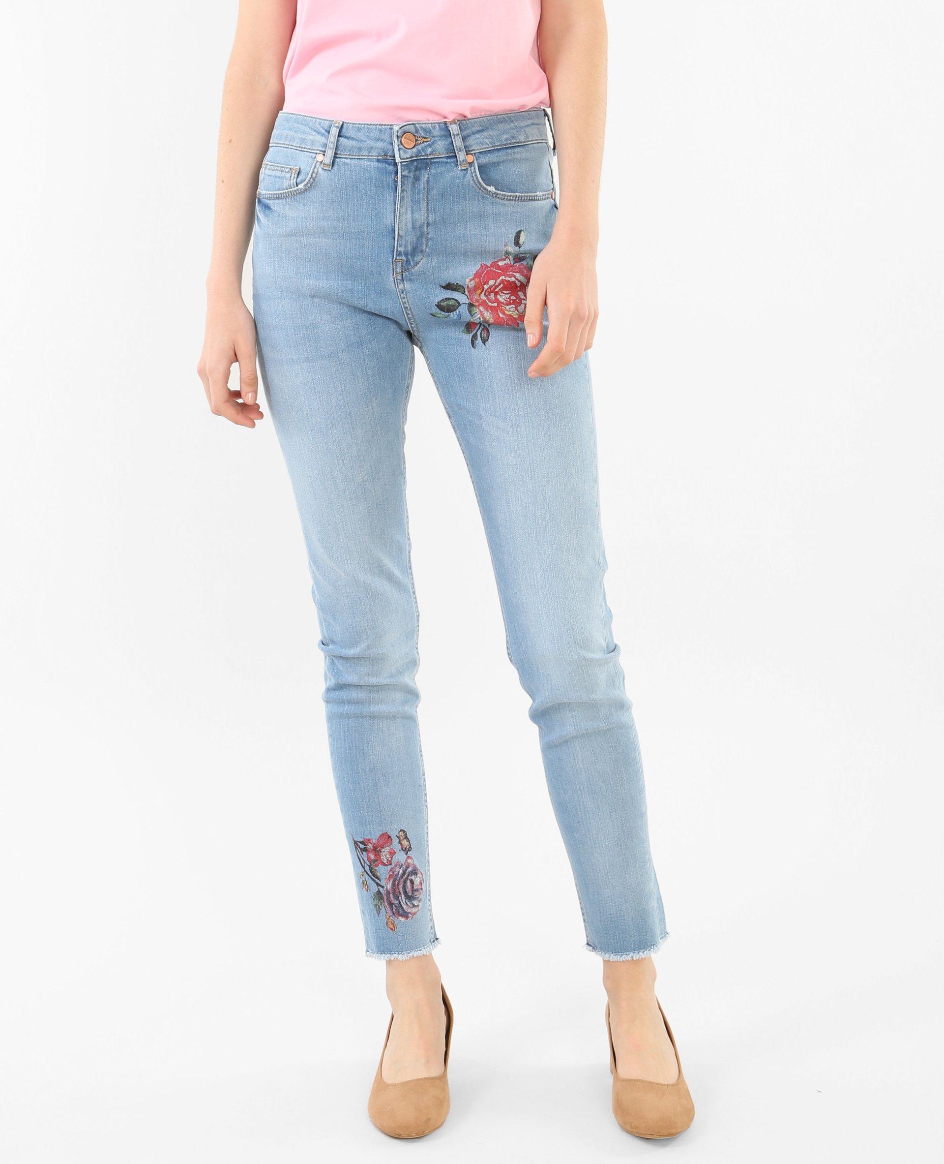 Jean imprimé fleuri femme top
