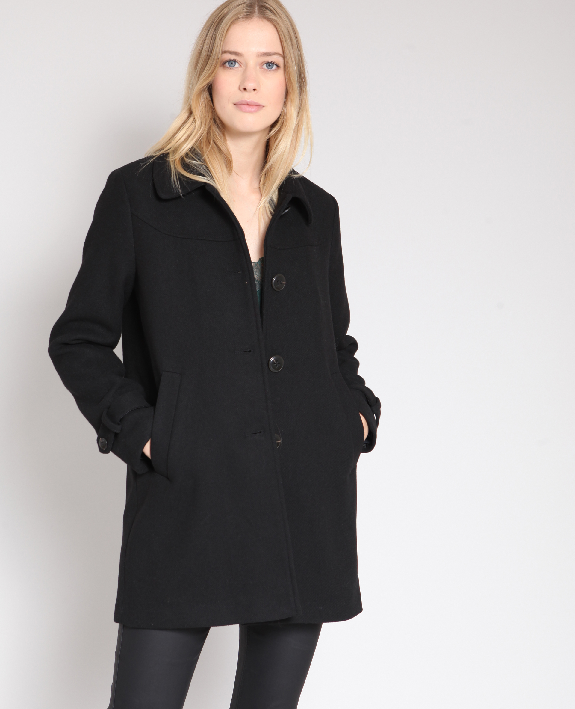 Manteau mi long noir store