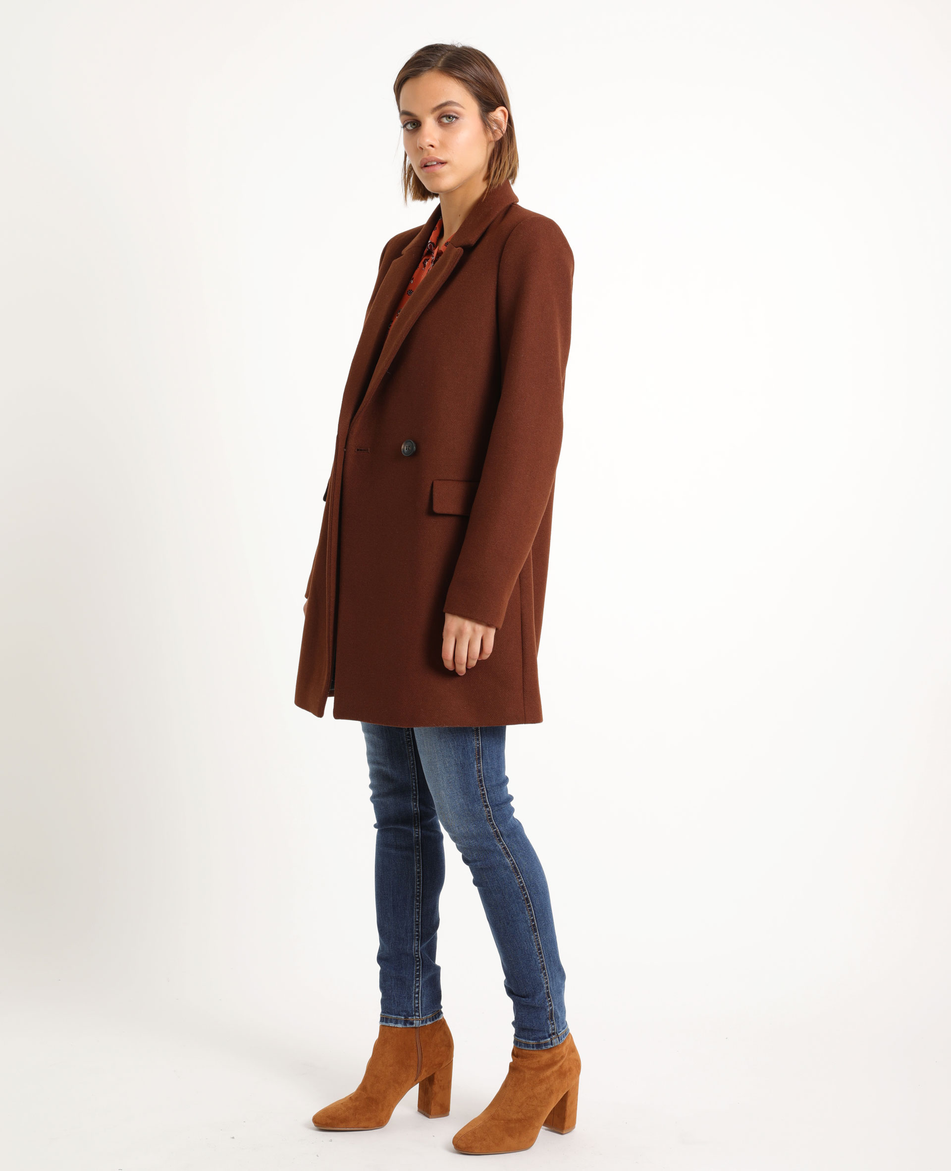 manteau droit marron