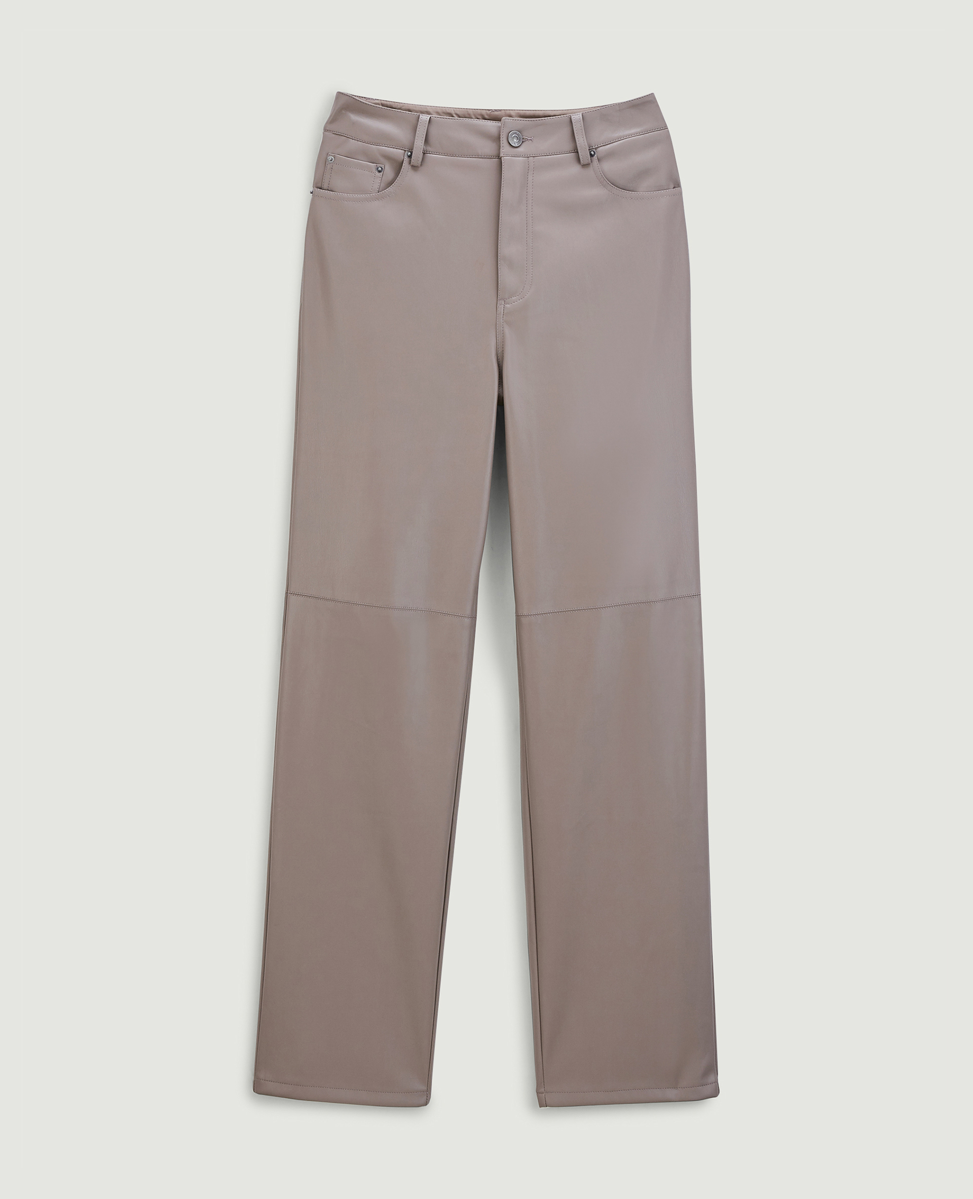 Pantalon droit en simili cuir taupe - Pimkie