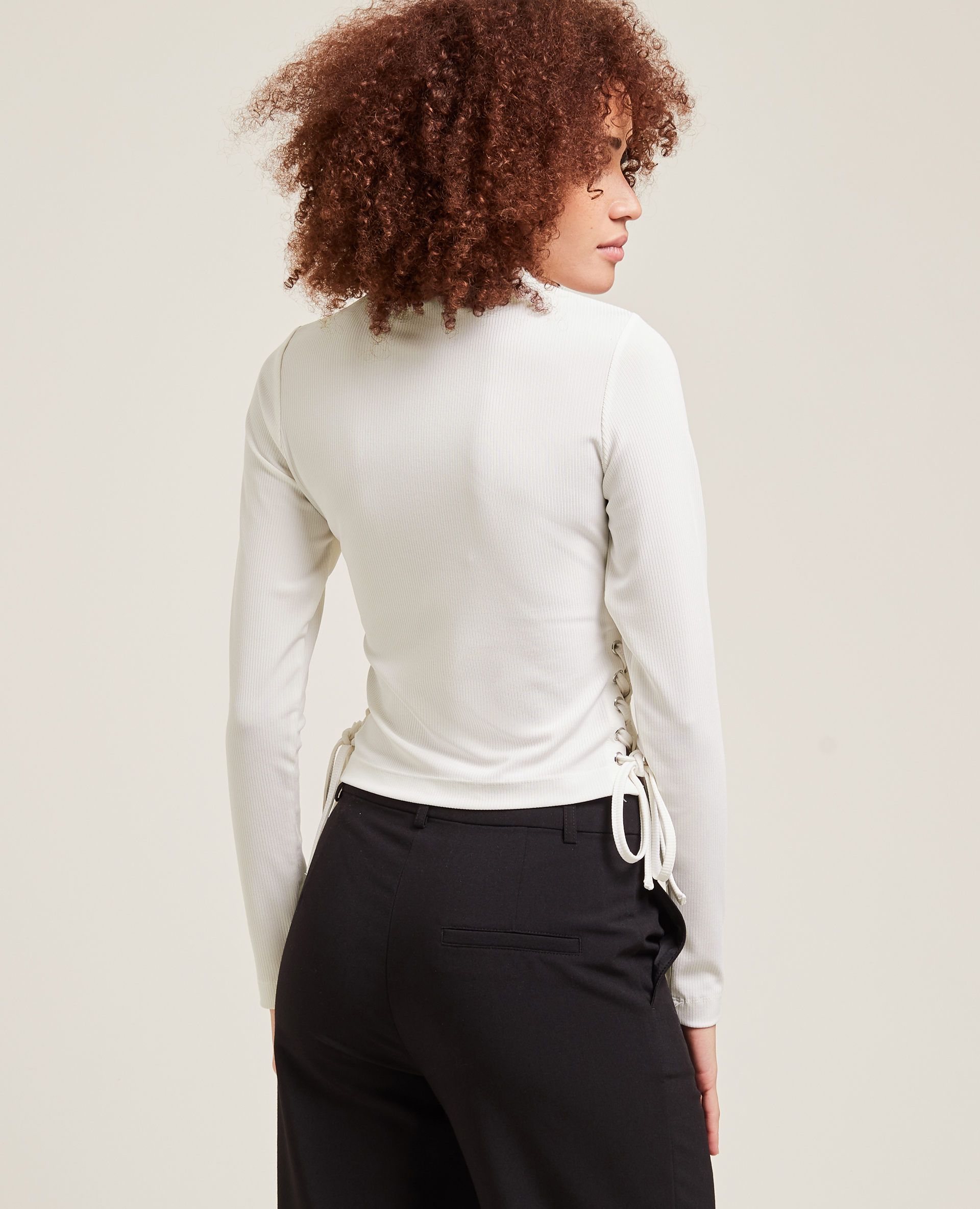 Top maille côtelée avec lacets blanc - Pimkie