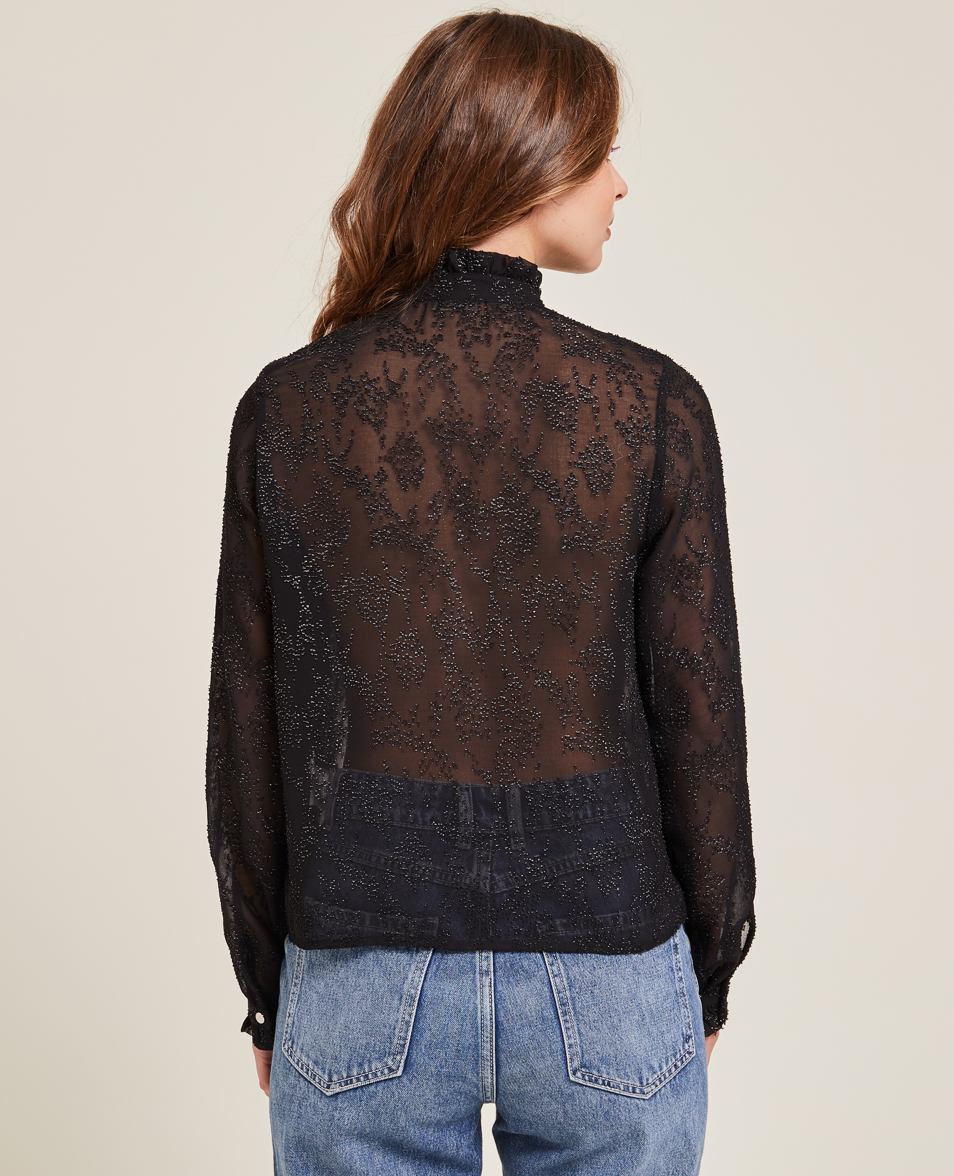 Chemisier transparent petits volants noir - Pimkie