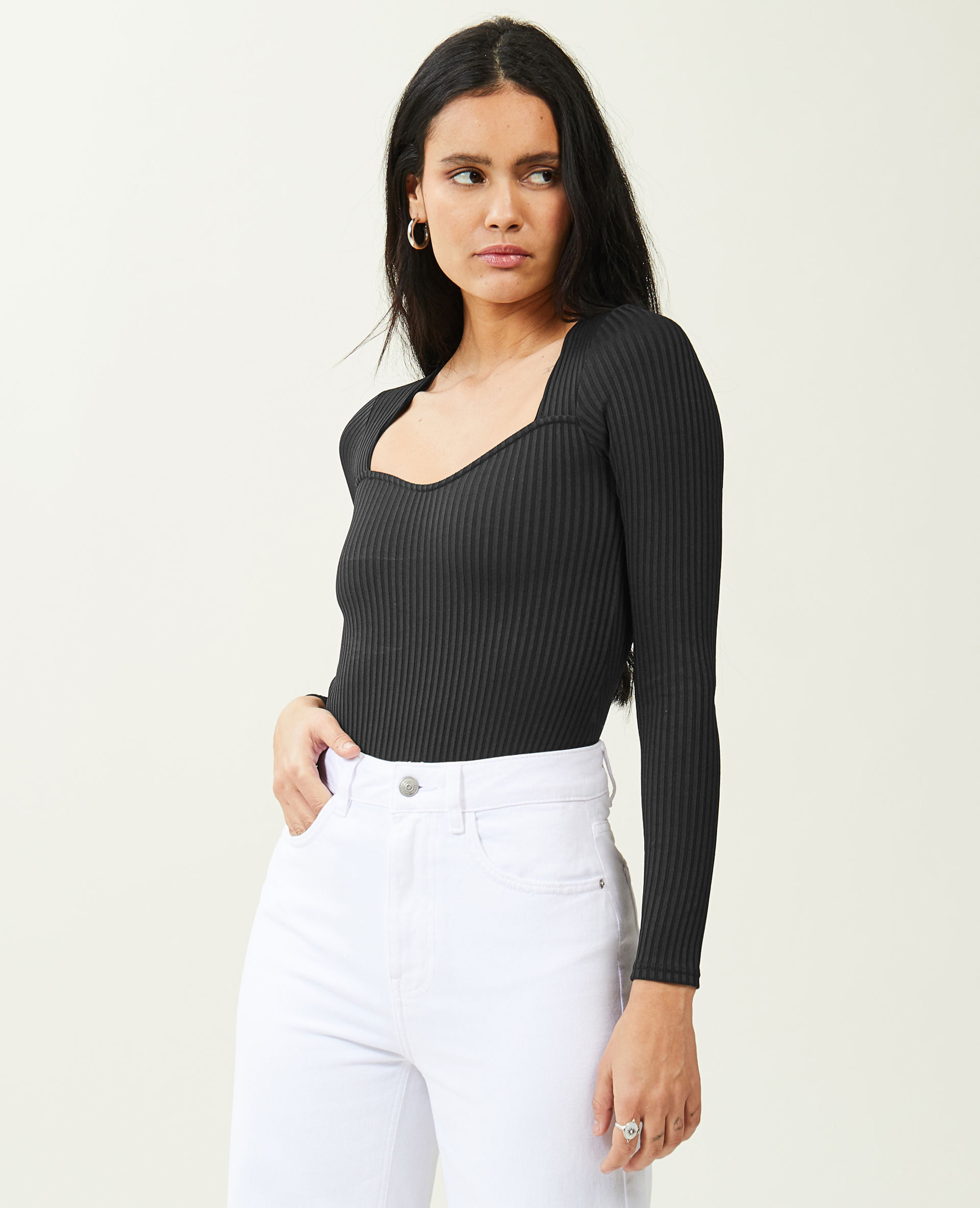 Body maille côtelée encolure cœur noir - Pimkie