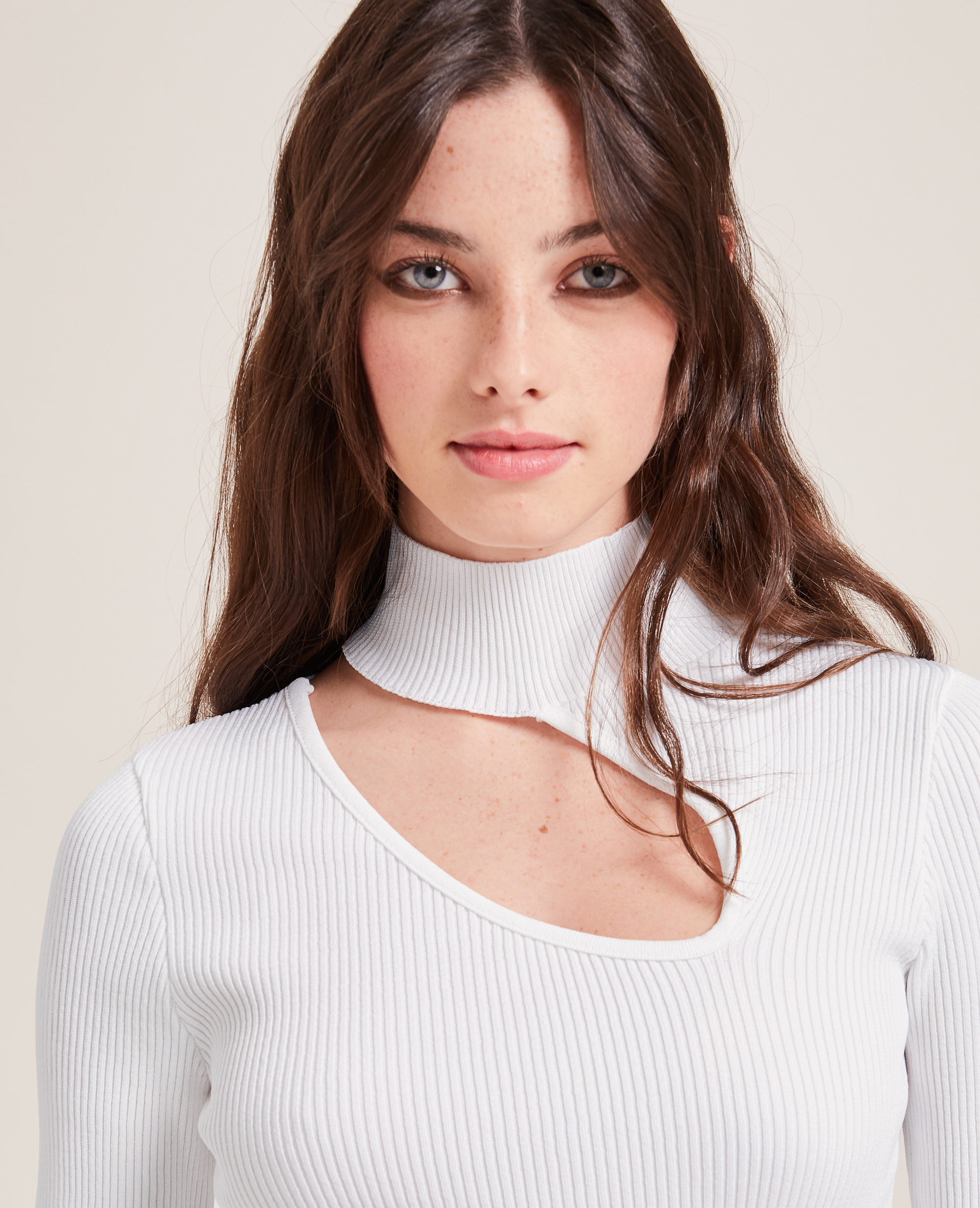 Top maille côtelée avec découpe blanc - Pimkie