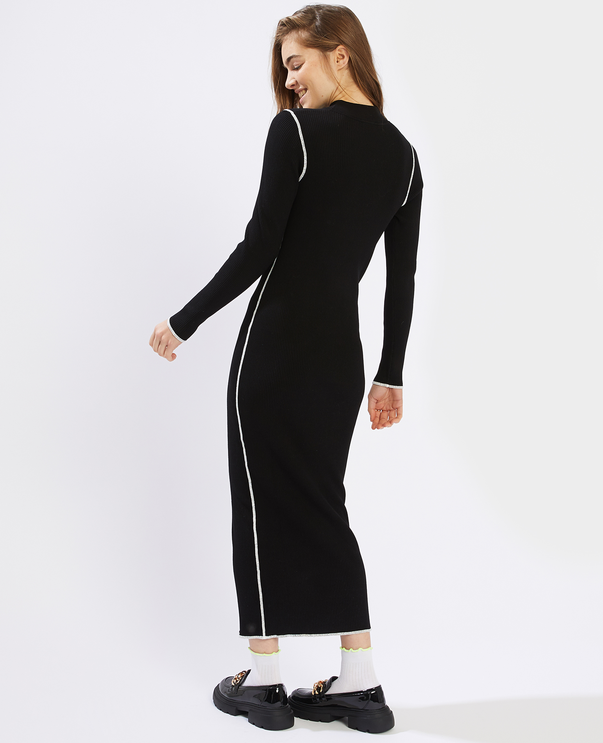 Robe longue maille côtelée noir - Pimkie