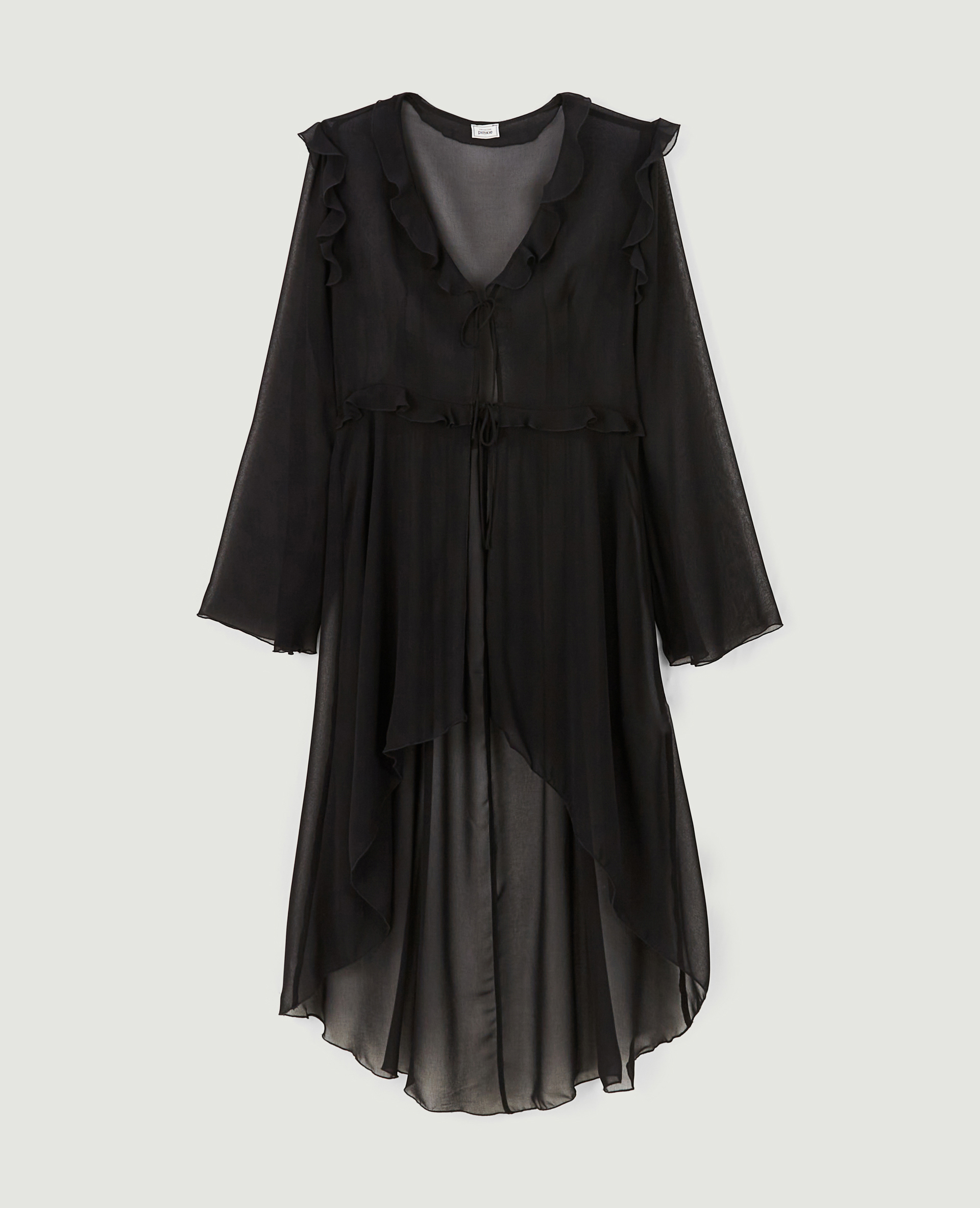 Longue blouse transparente avec volants noir - Pimkie