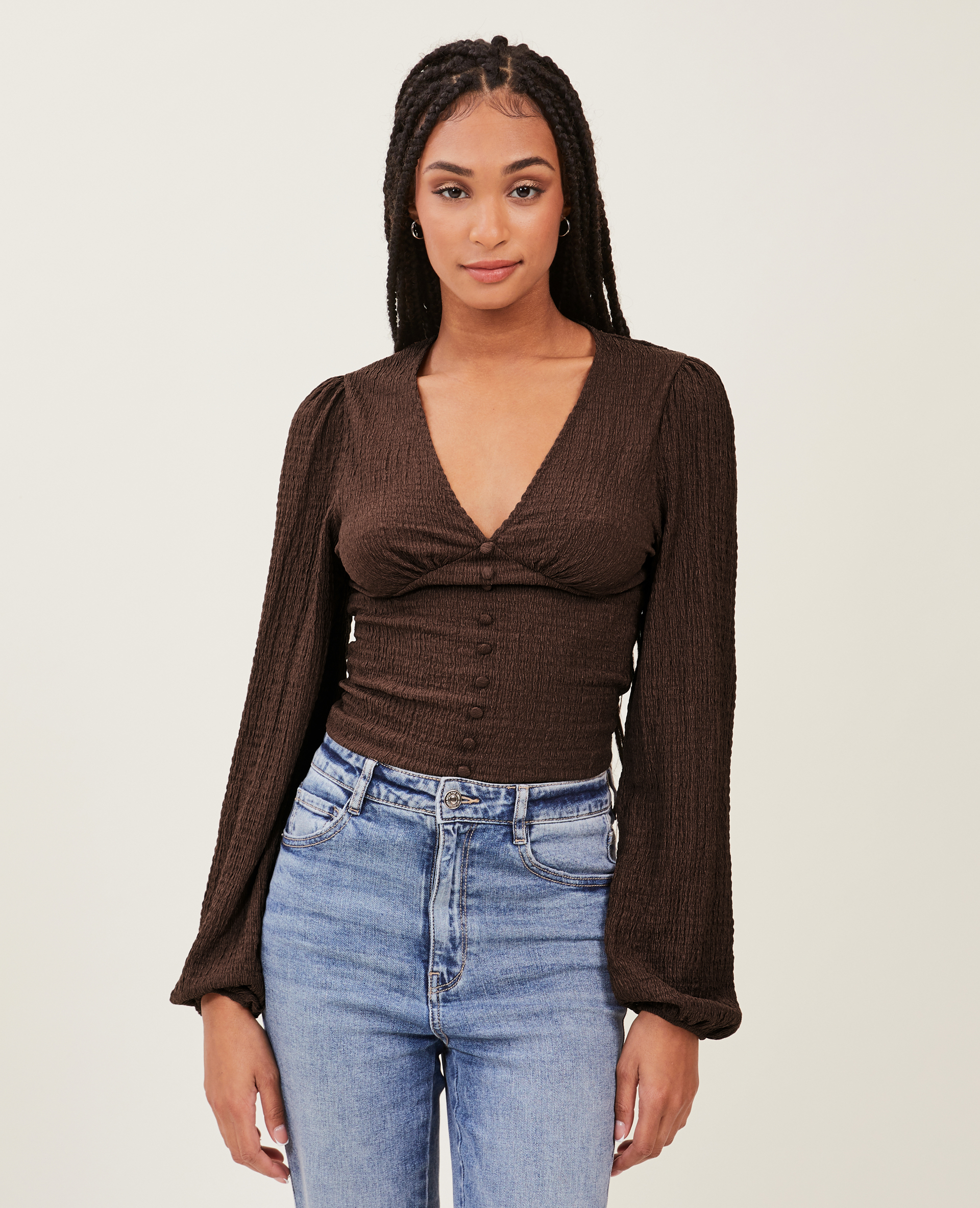 Top manches ballons marron - Pimkie