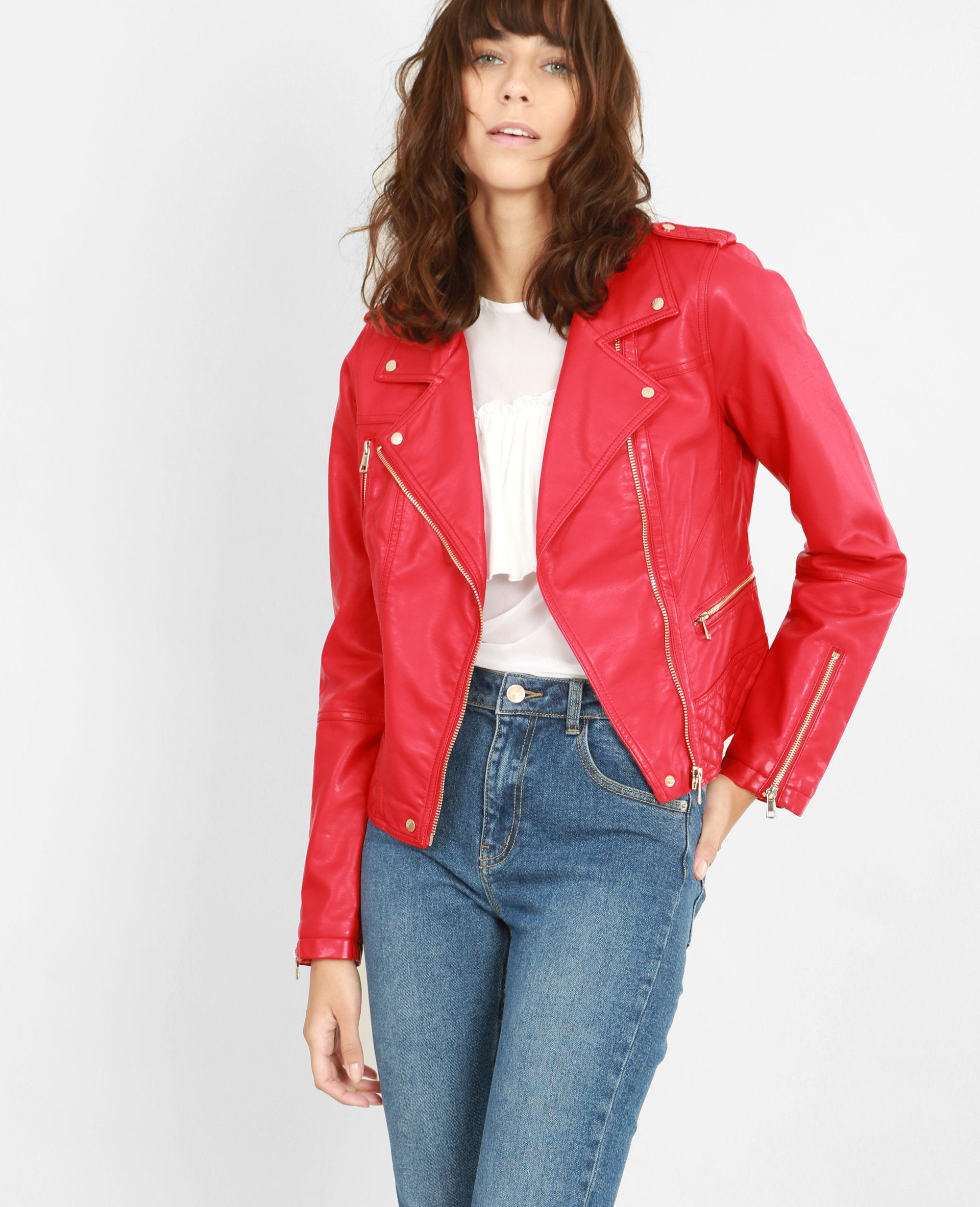 Veste biker femme rouge deals