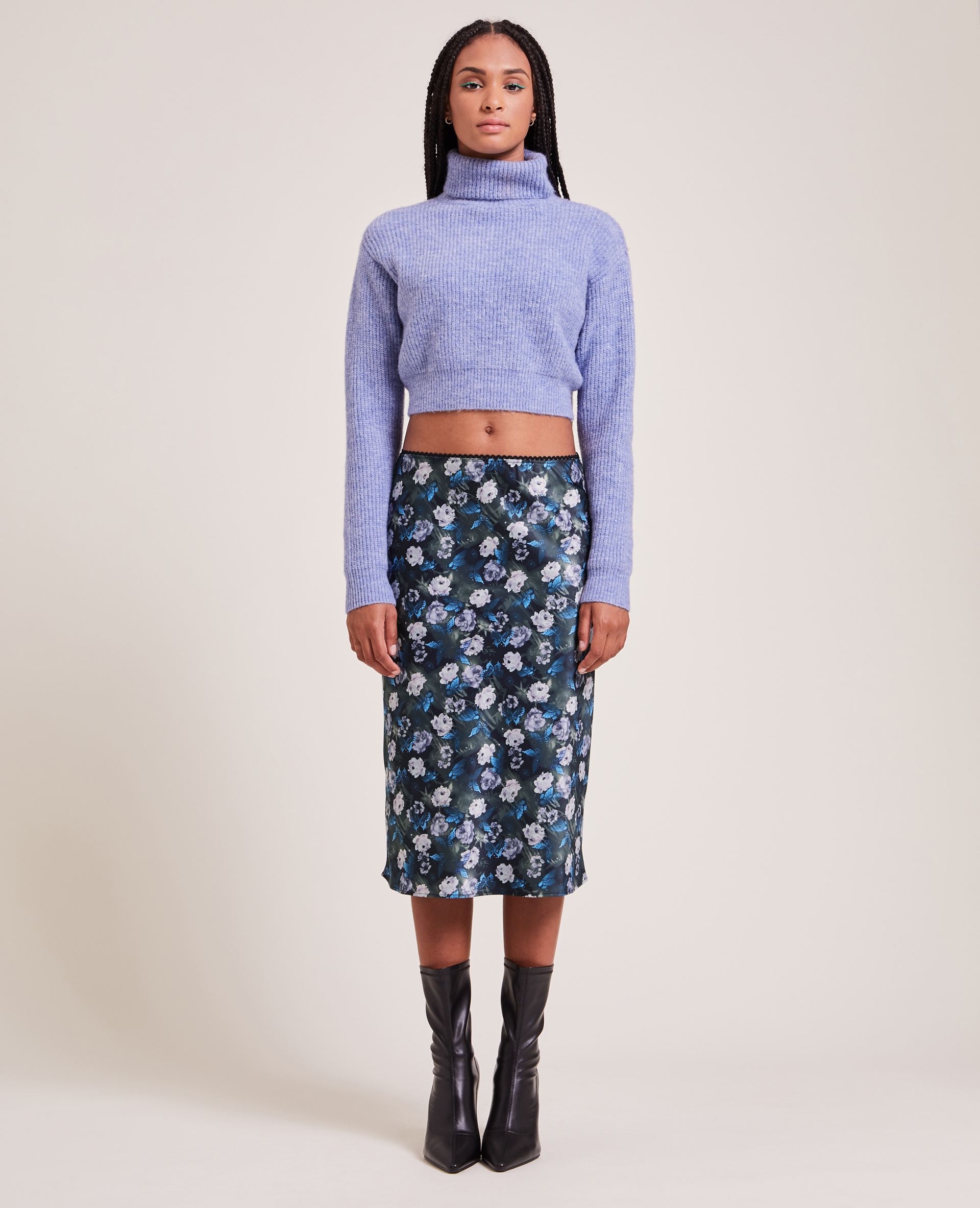 Jupe midi en tissu satiné noir - Pimkie