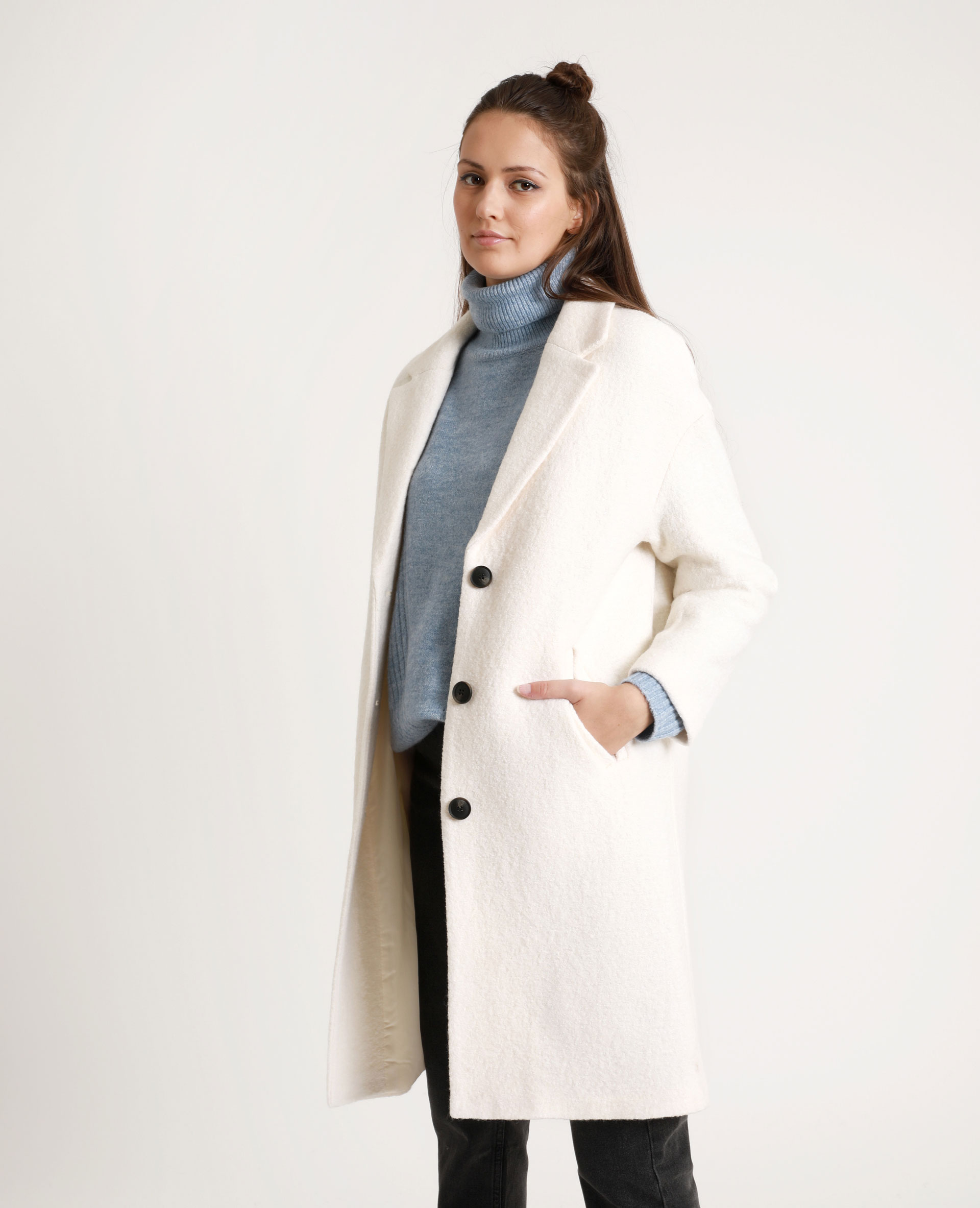 manteau long blanc cassé