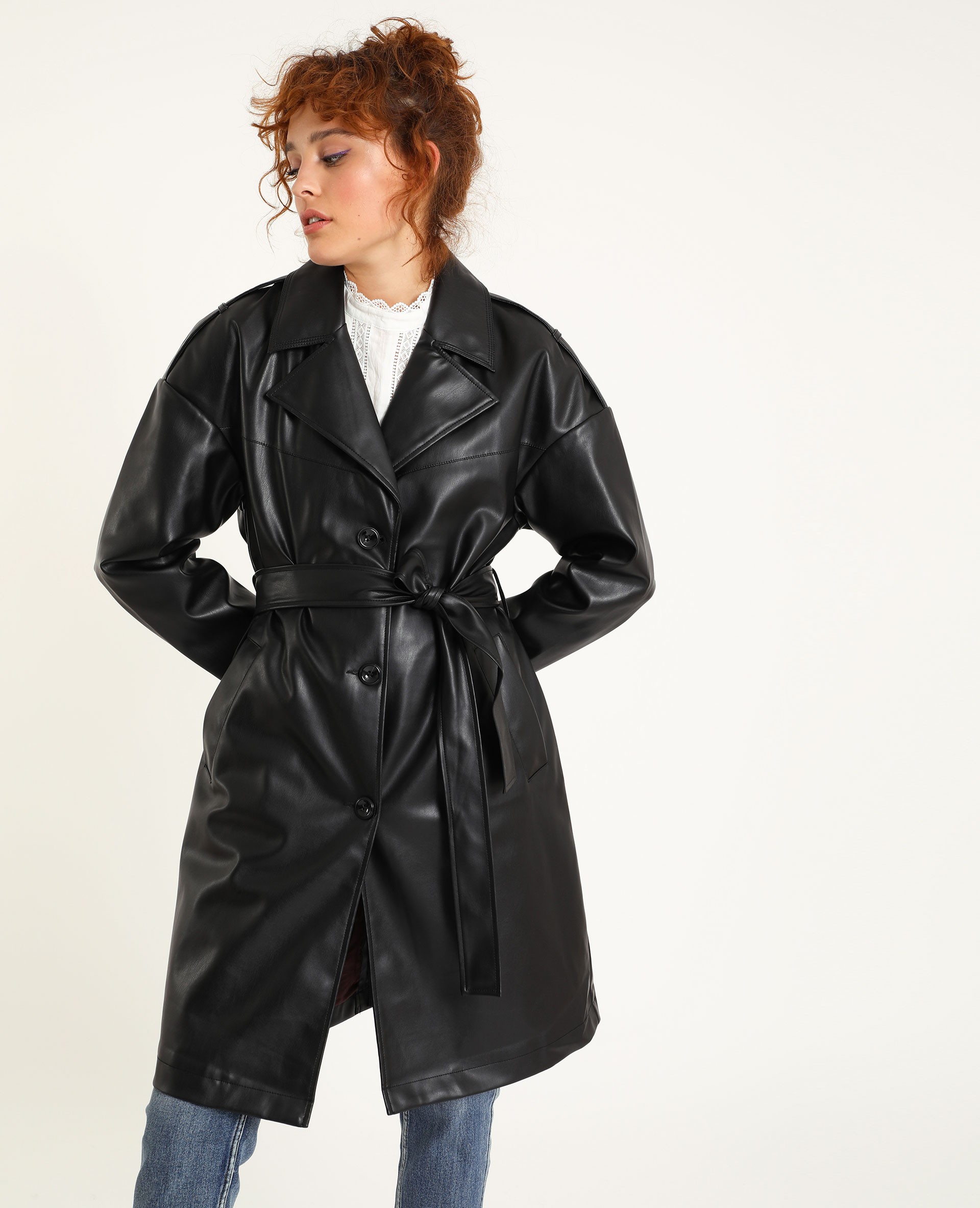 Trench simili cuir noir discount femme