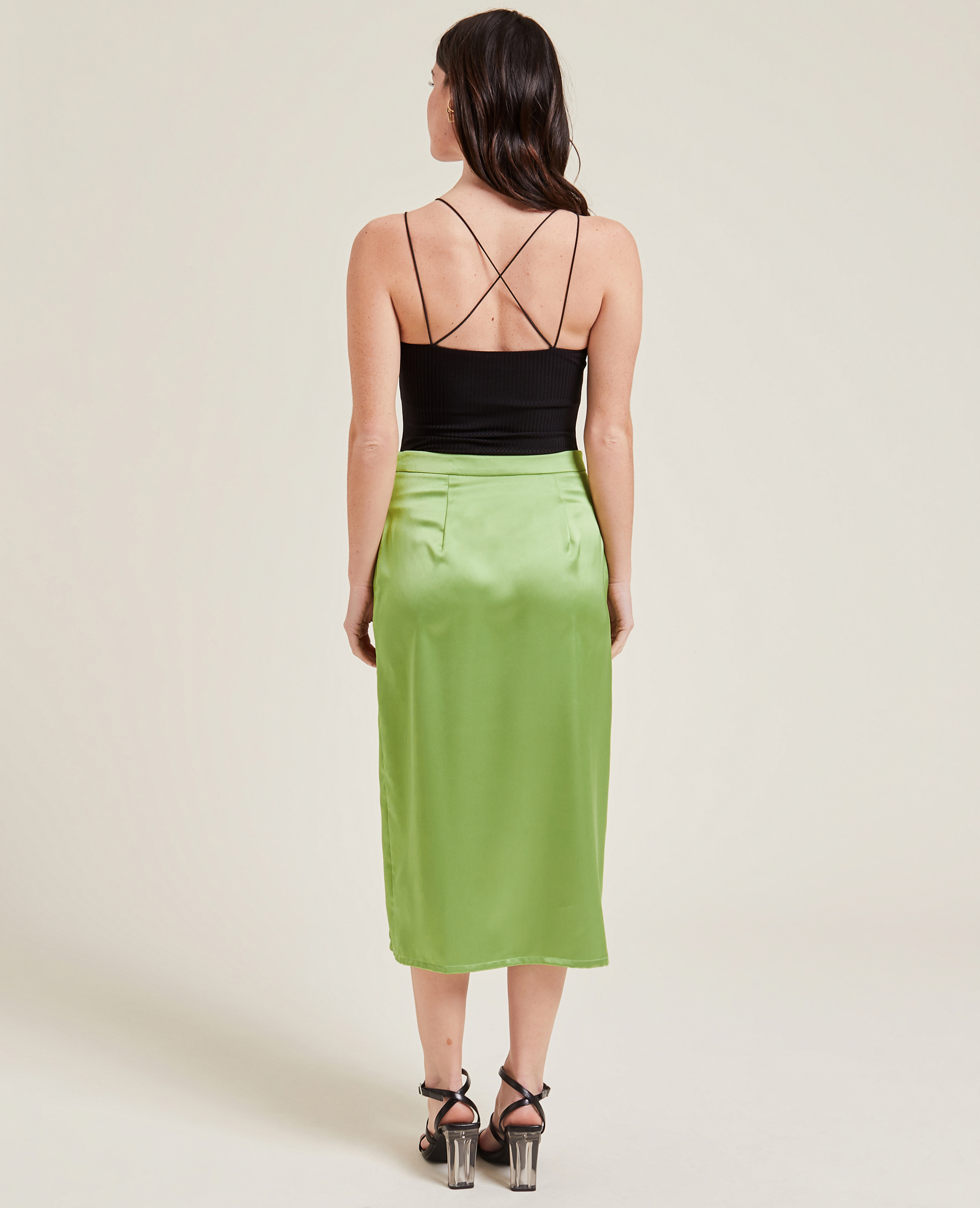 Jupe longue en satin vert - Pimkie