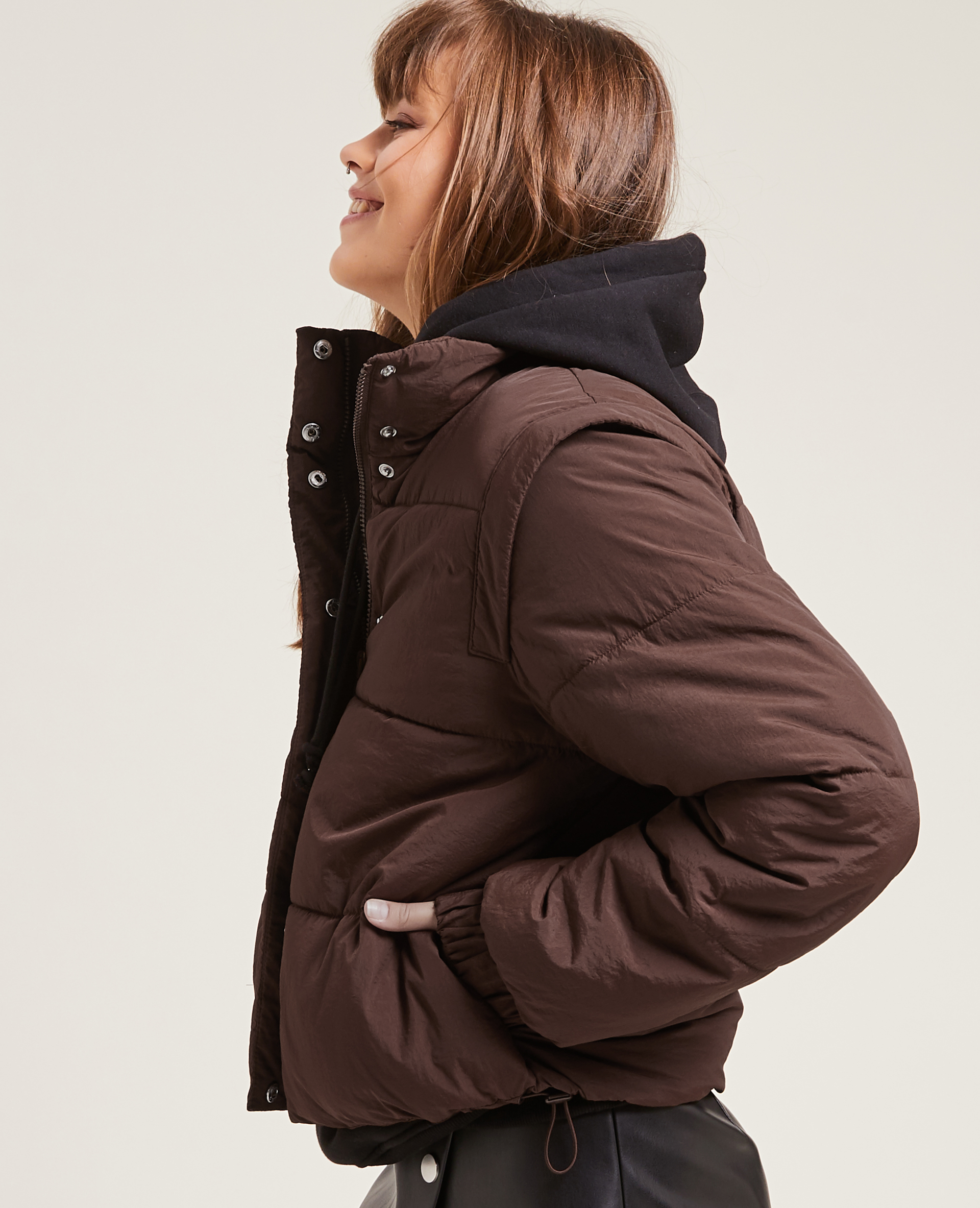 Doudoune courte effet froissé marron - Pimkie