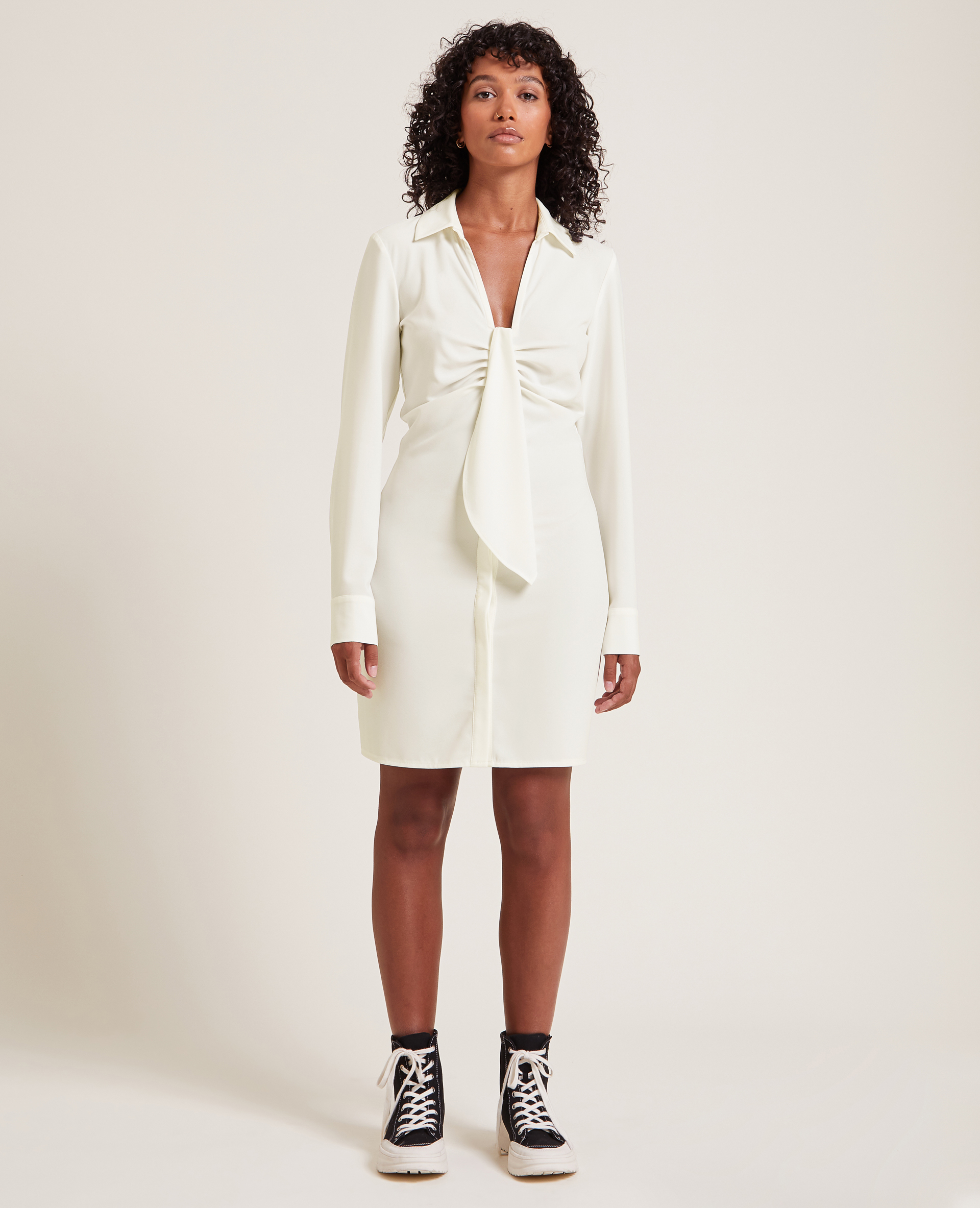 Robe chemise courte effet froncé blanc - Pimkie