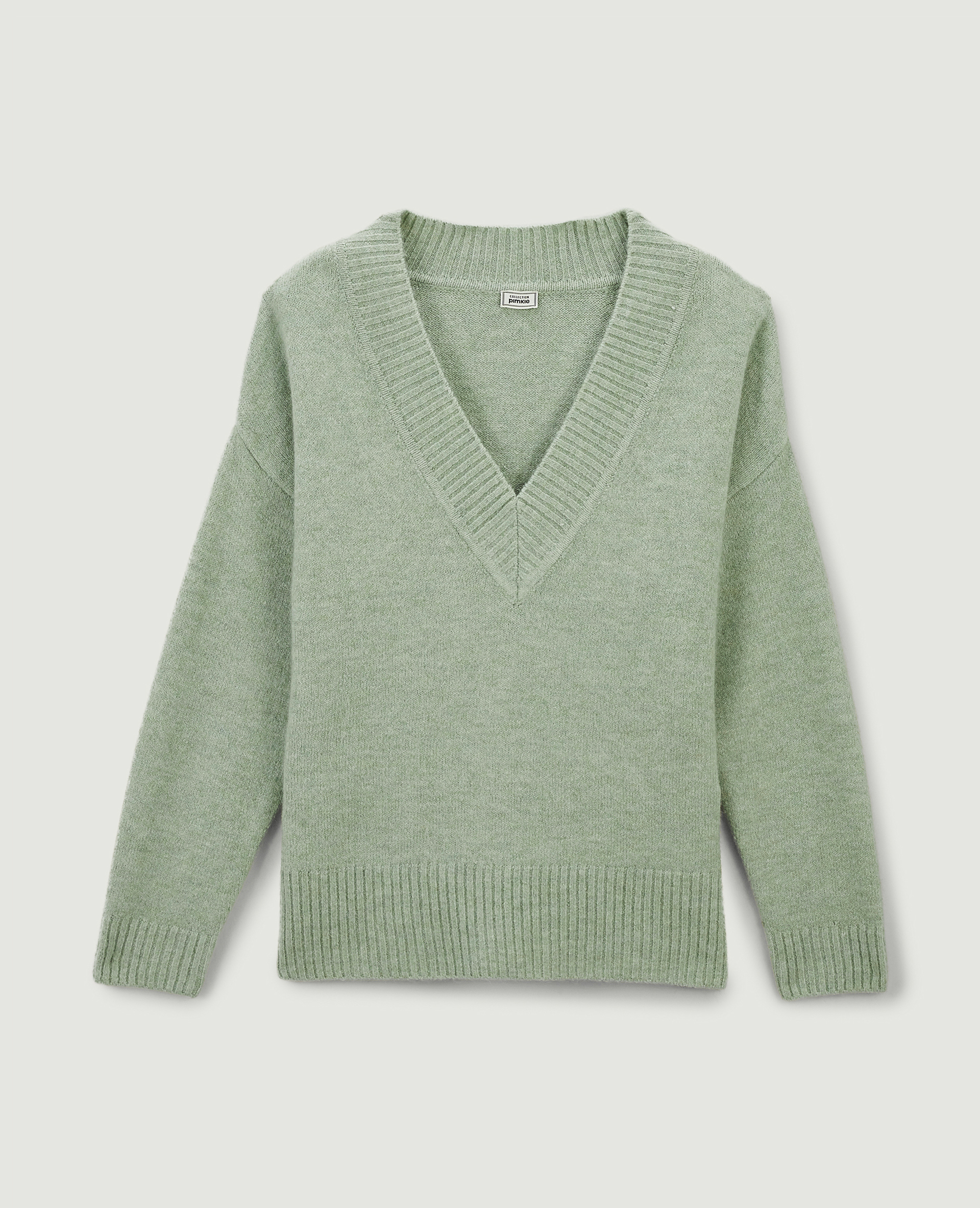 Pull grand col V vert - Pimkie