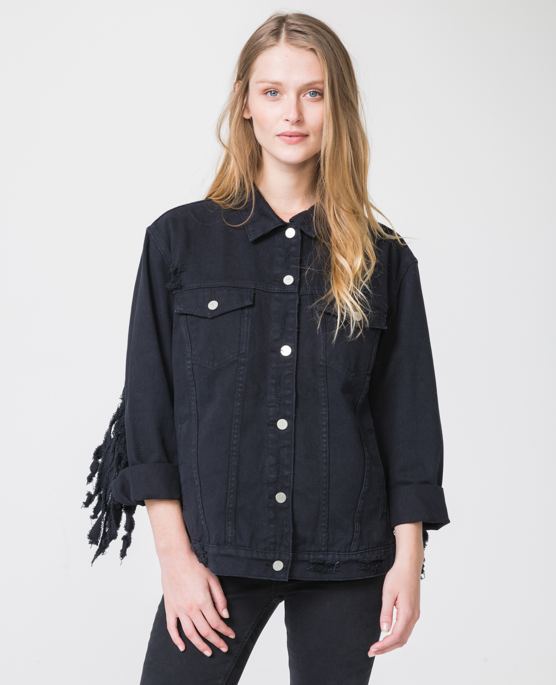 Veste en jean sales a frange femme