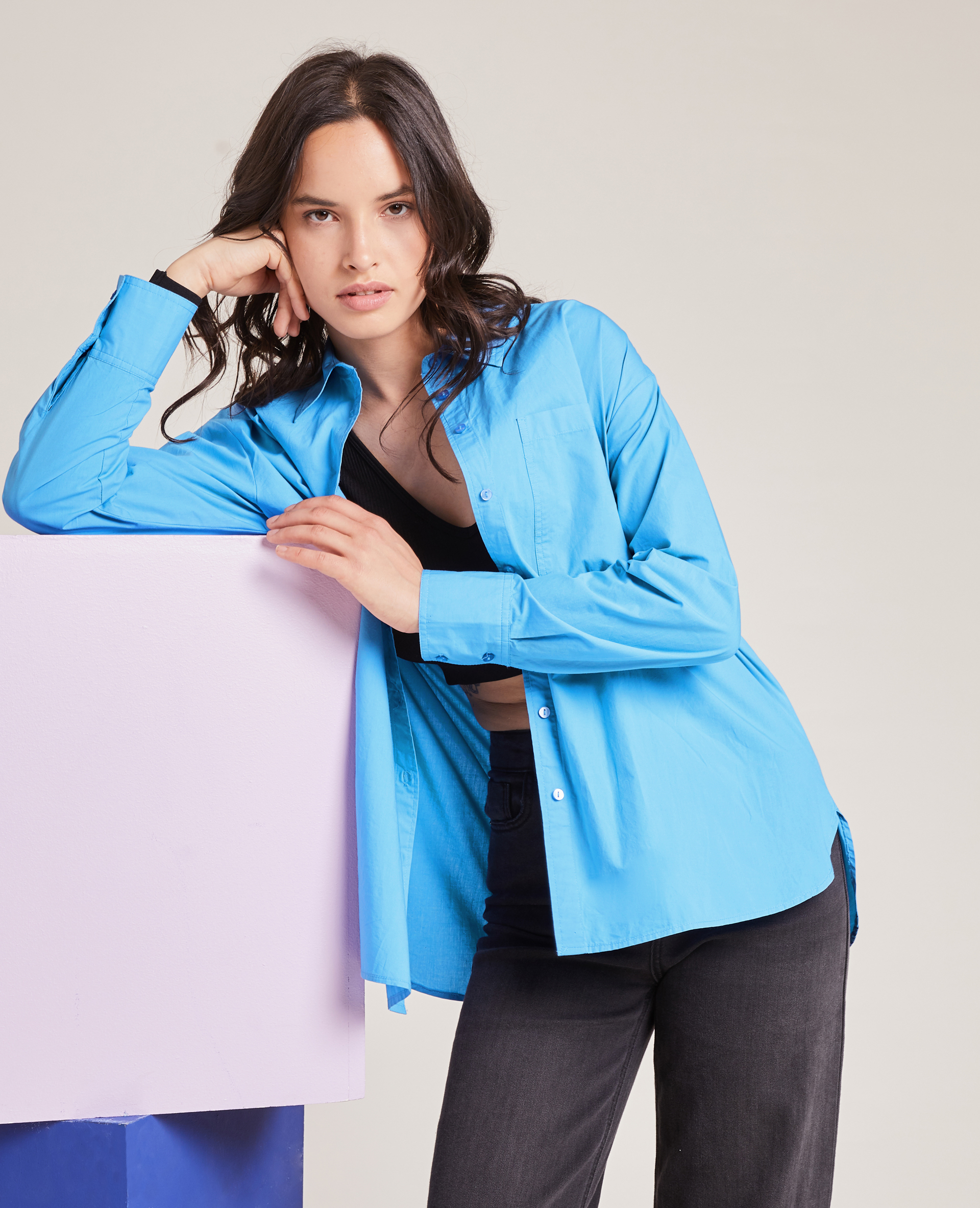 Chemise oversize manches longues bleu - Pimkie